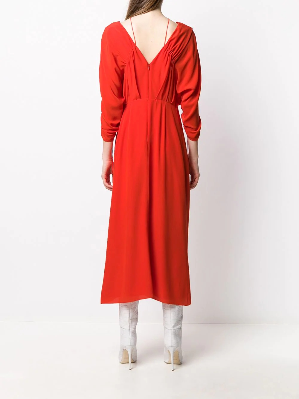 draped-sleeve drawstring midi dress - 4