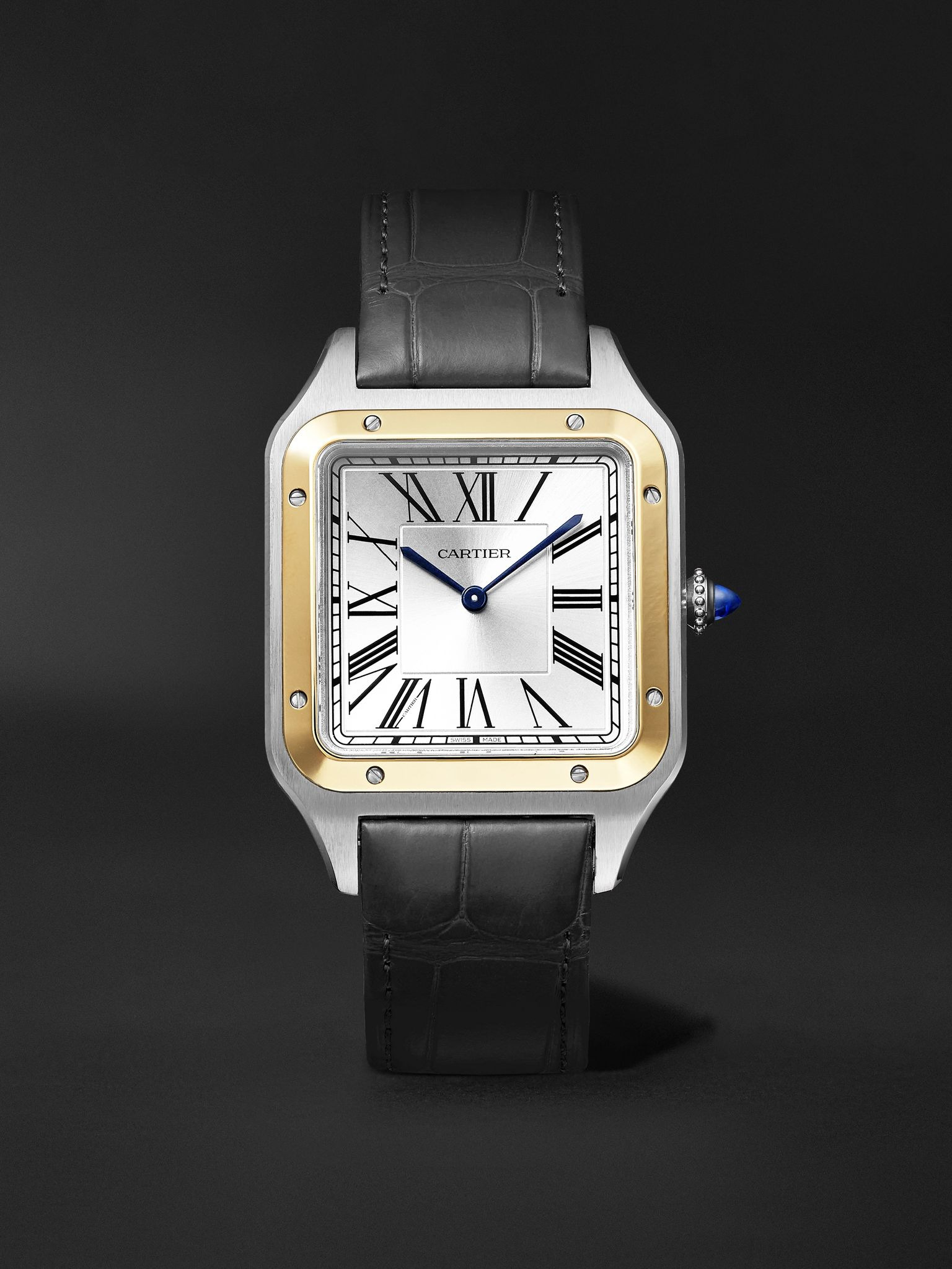 Santos-Dumont Extra-Large Hand-Wound 46.6mm 18-Karat Gold, Stainless Steel and Alligator Watch, Ref. - 1