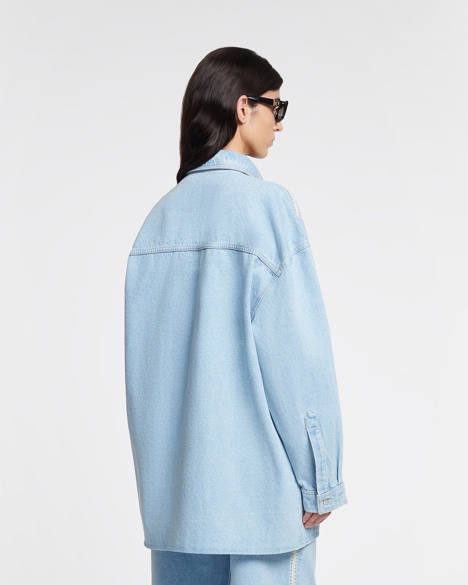 Crochet-Trimmed Denim Shirt - 8