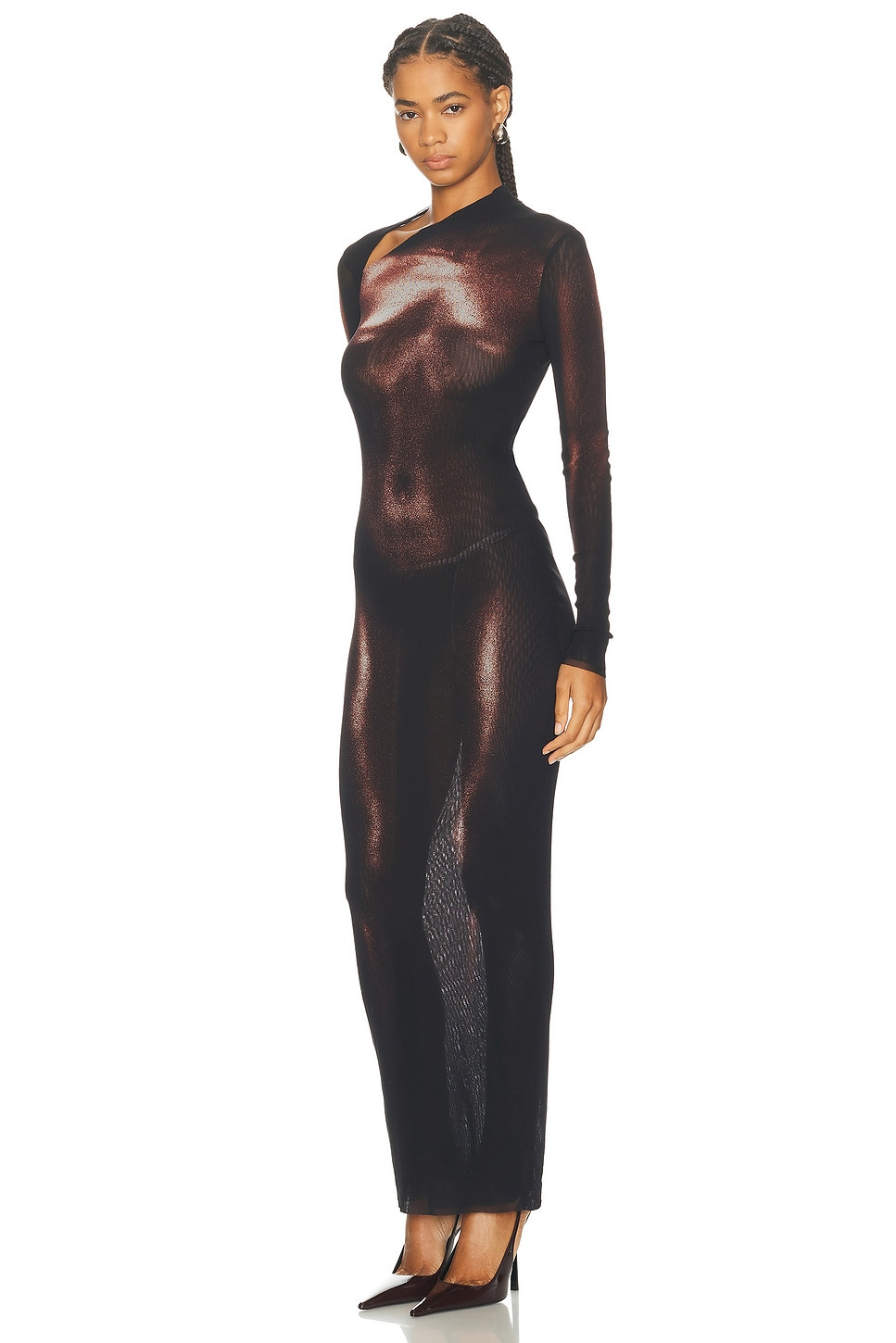 Asymmetric Collar Long Body Dust Print Dress - 3