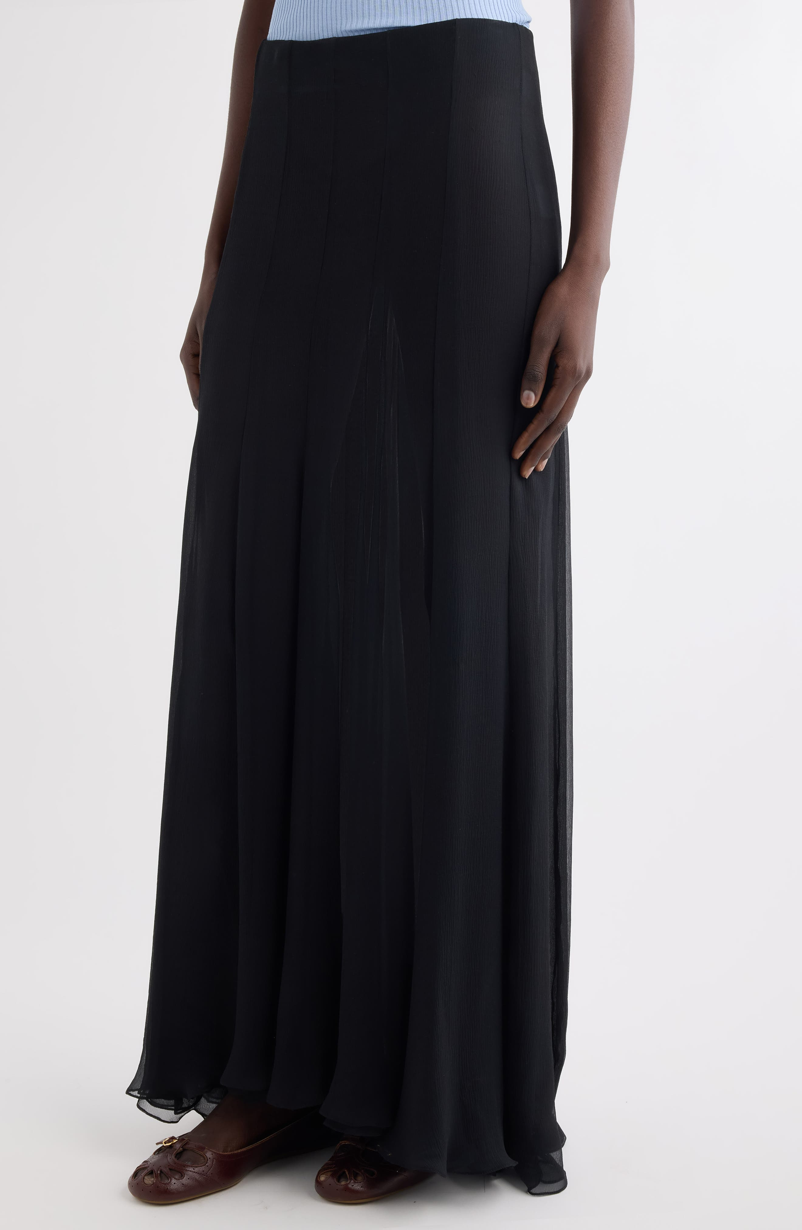 Chloé Semisheer Washed Satin Maxi Skirt in Black at Nordstrom - 5