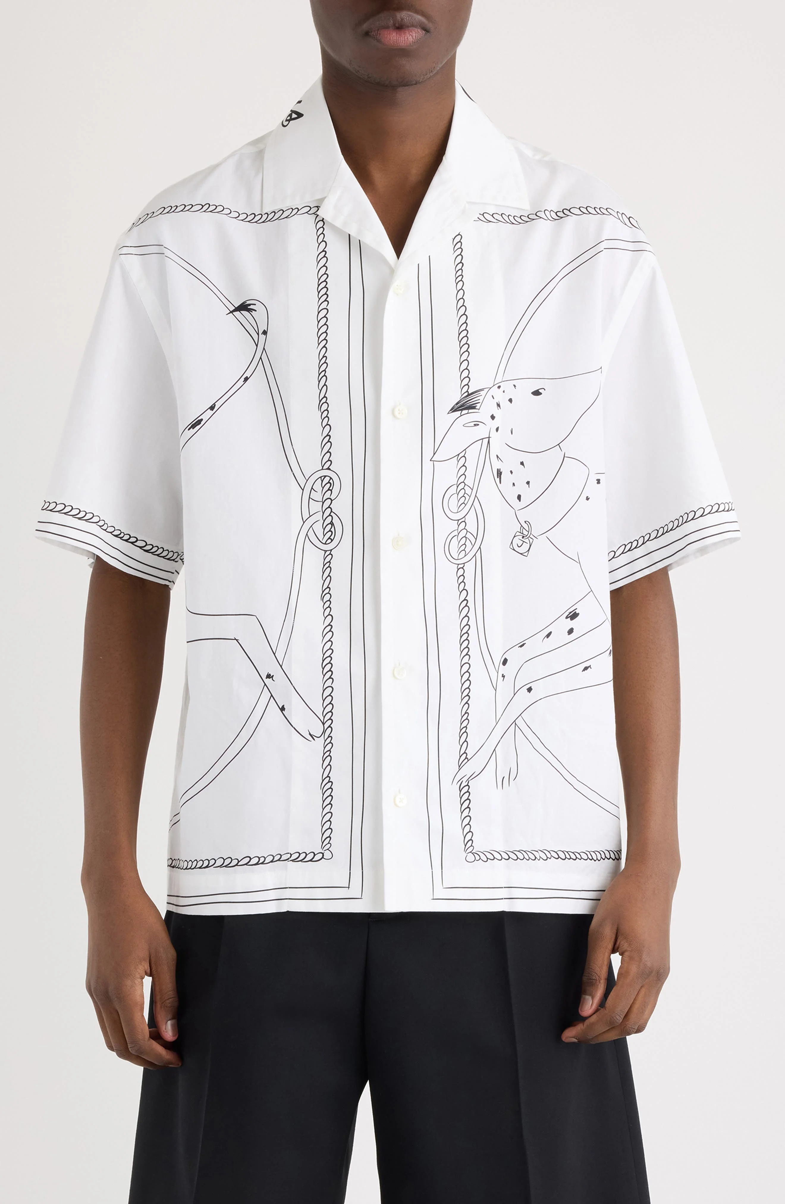 Jacquemus La Chemise Jean Dog Print Camp Shirt in Print Dog White/Black at Nordstrom - 1