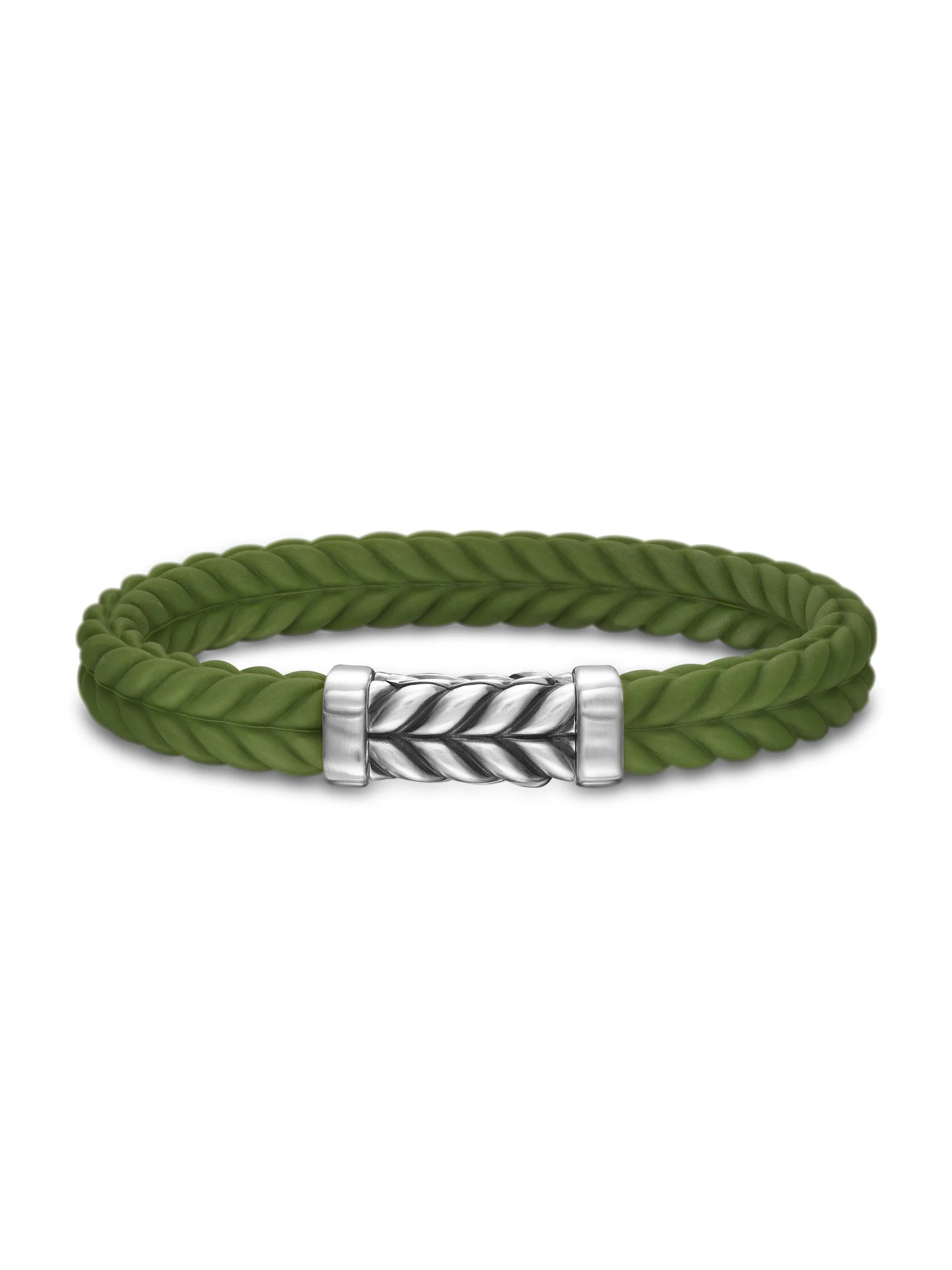 Men's Chevron Bracelet in Rubber - Silver Green - 1