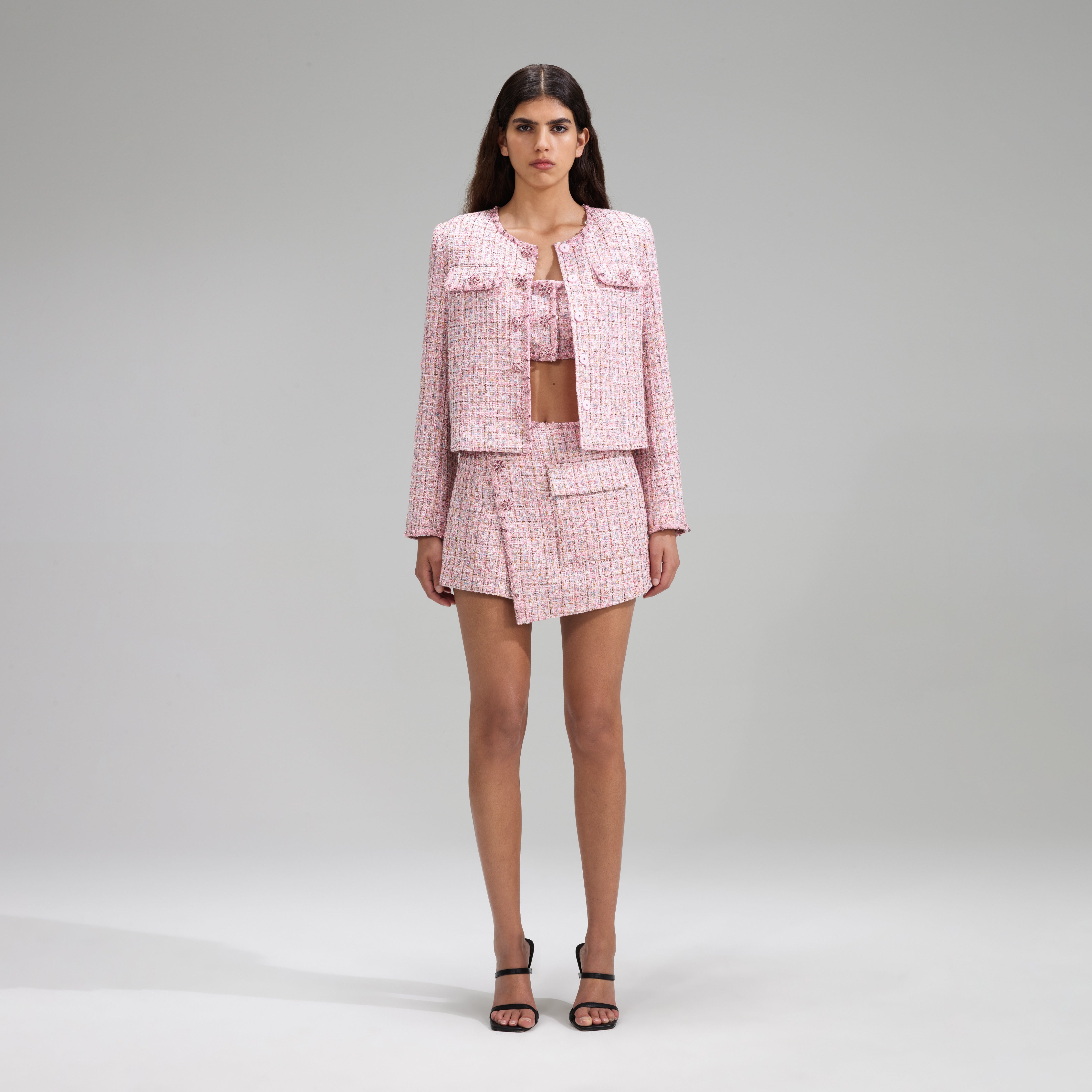 Pink Boucle Crop Jacket - 1
