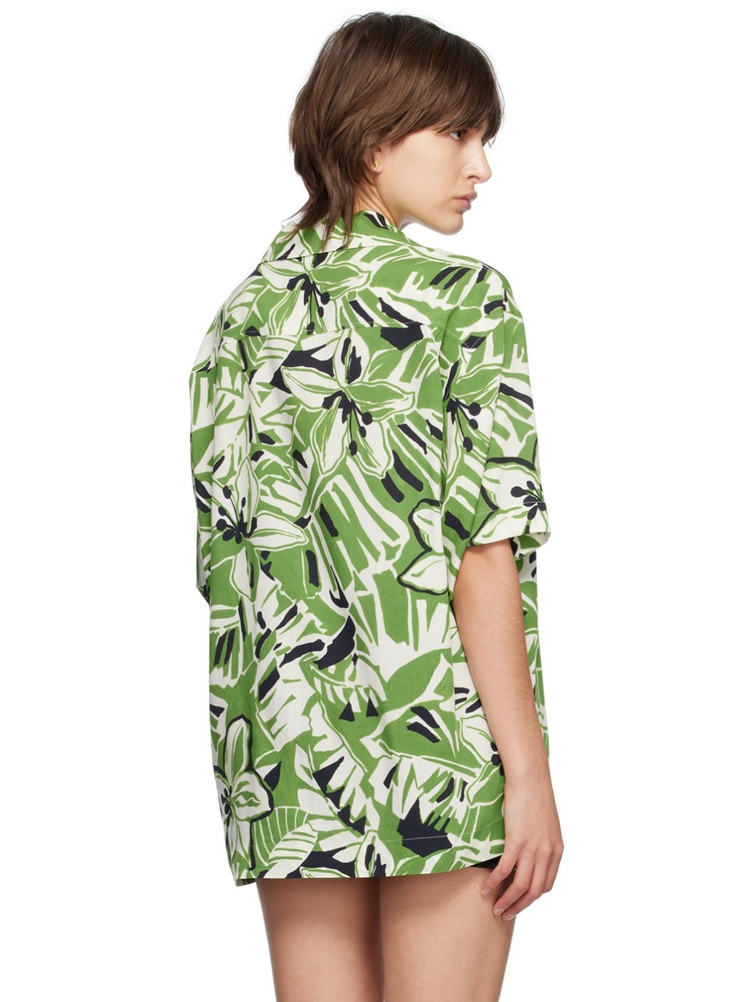Green & White Hibiscus Bowling Shirt - 3