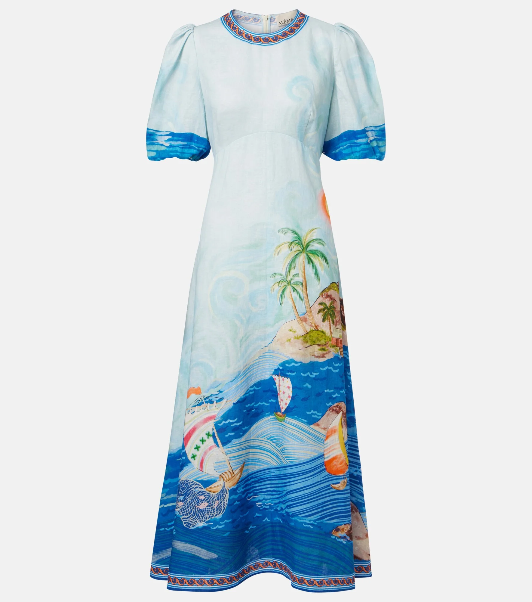 Printed linen midi dress - 1