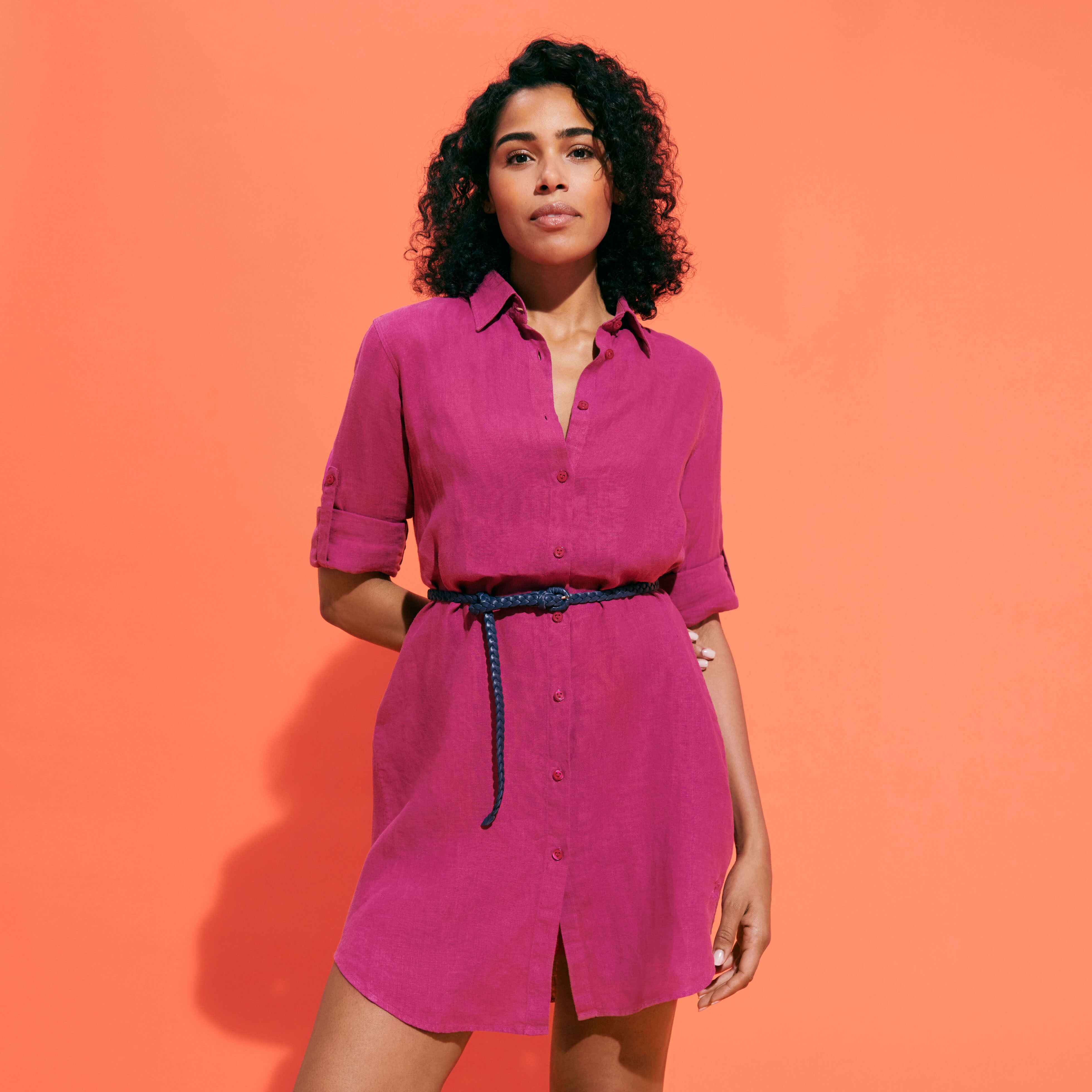 Women Linen Shirt Dress Solid - 6