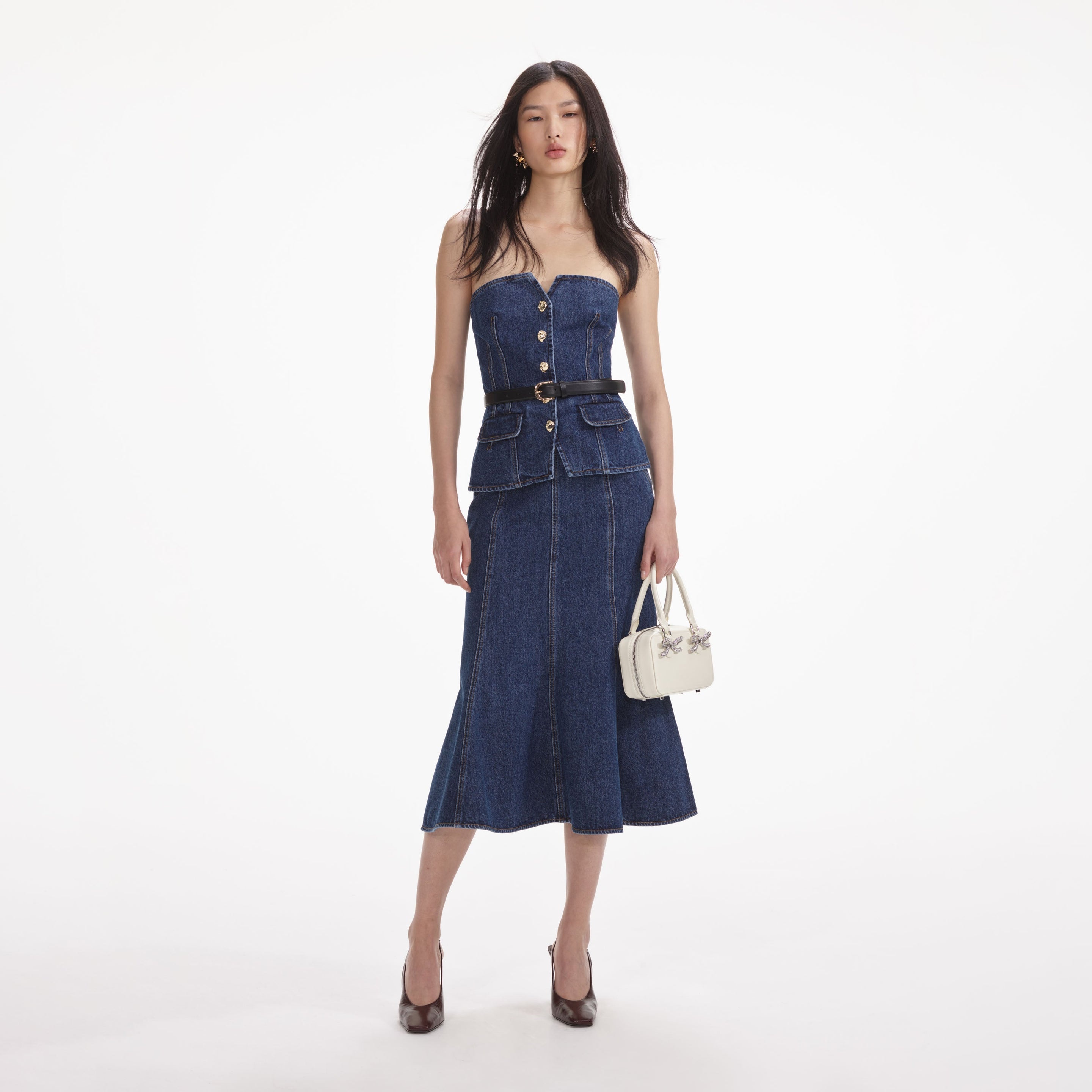 Denim Bandeau Midi Dress - 1