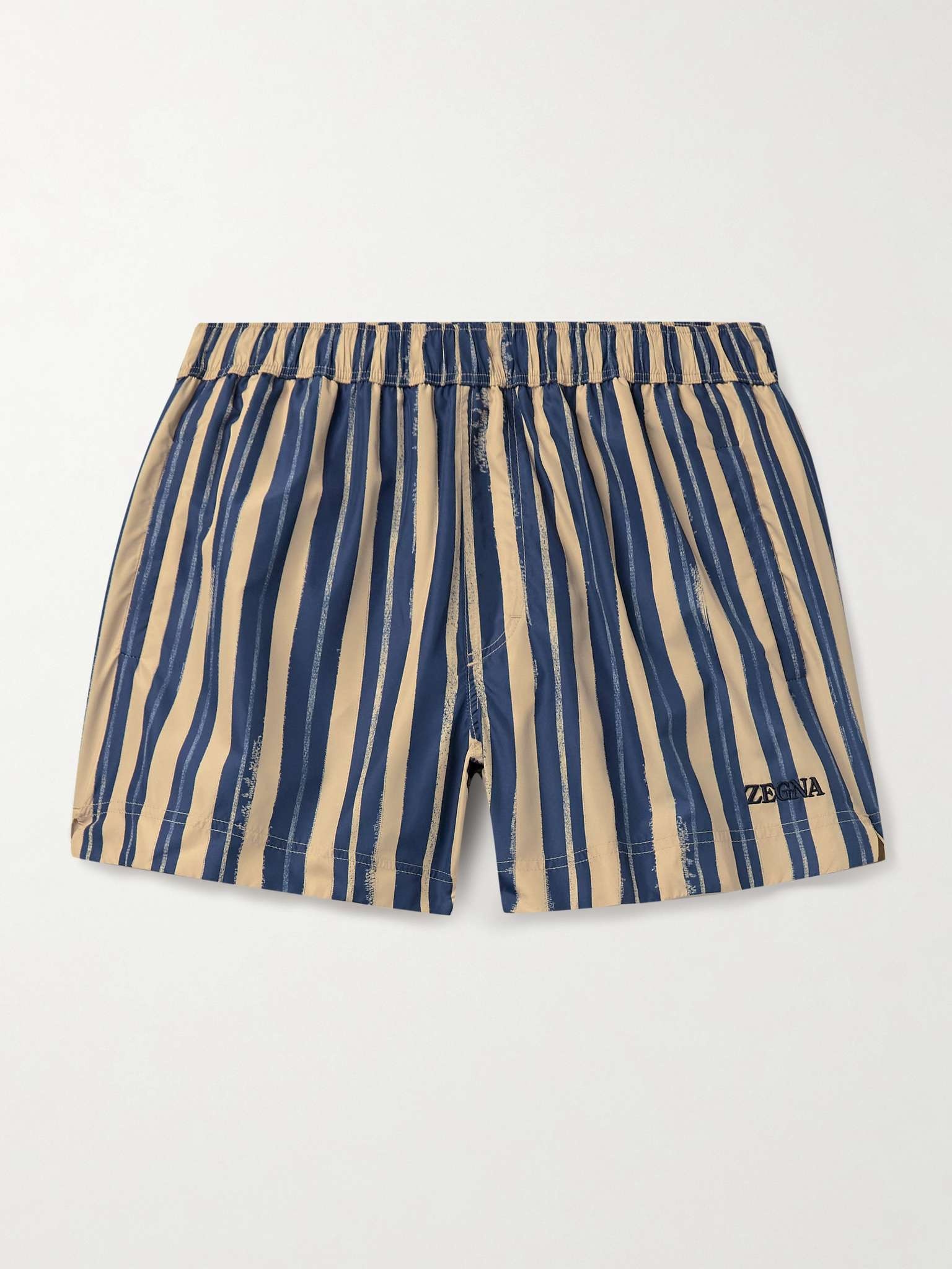 Straight-Leg Mid-Length Logo-Embroidered Striped Swim Shorts - 1