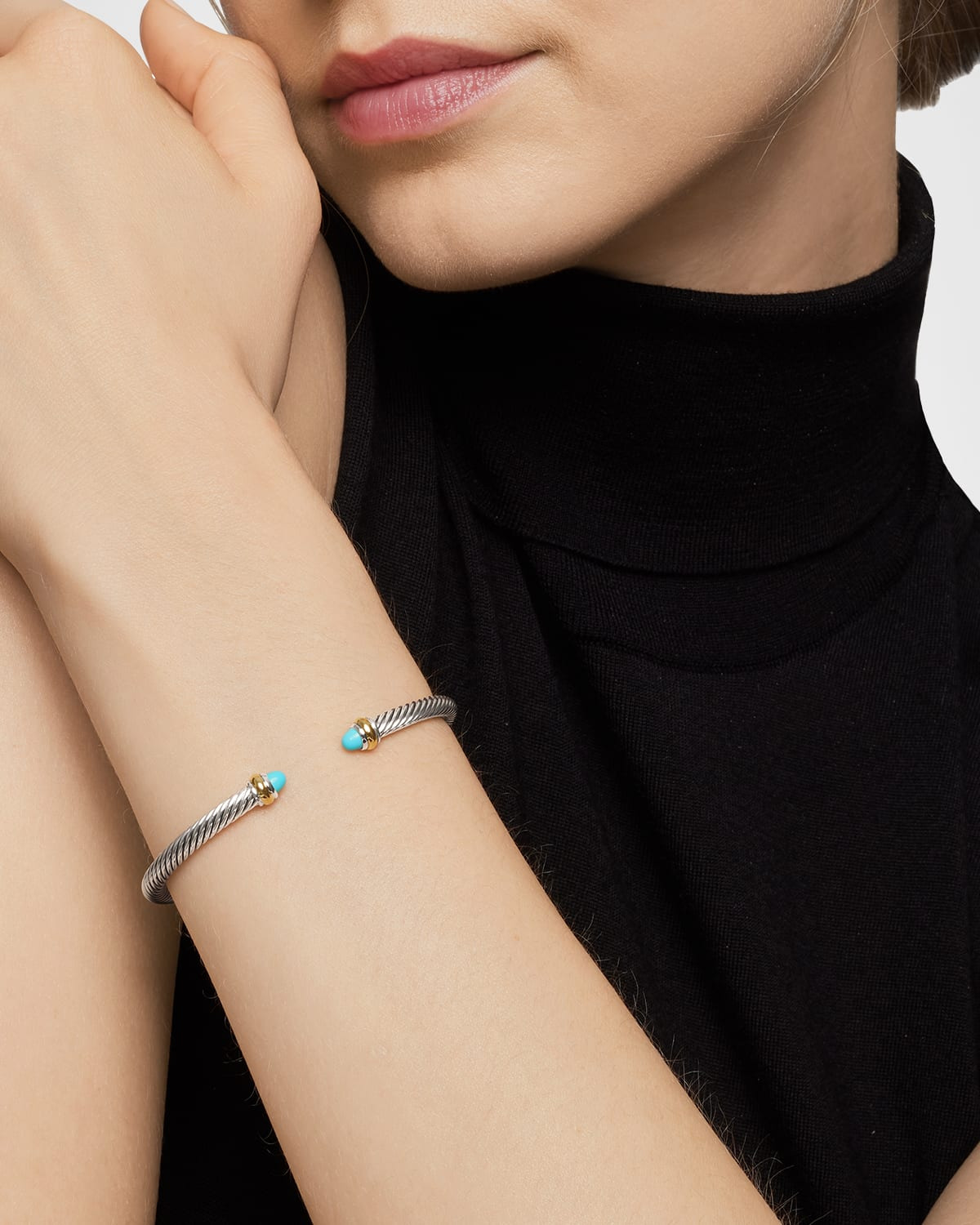 Cable Bracelet with Gemstone in Silver with 18K Gold, 4mm - 7