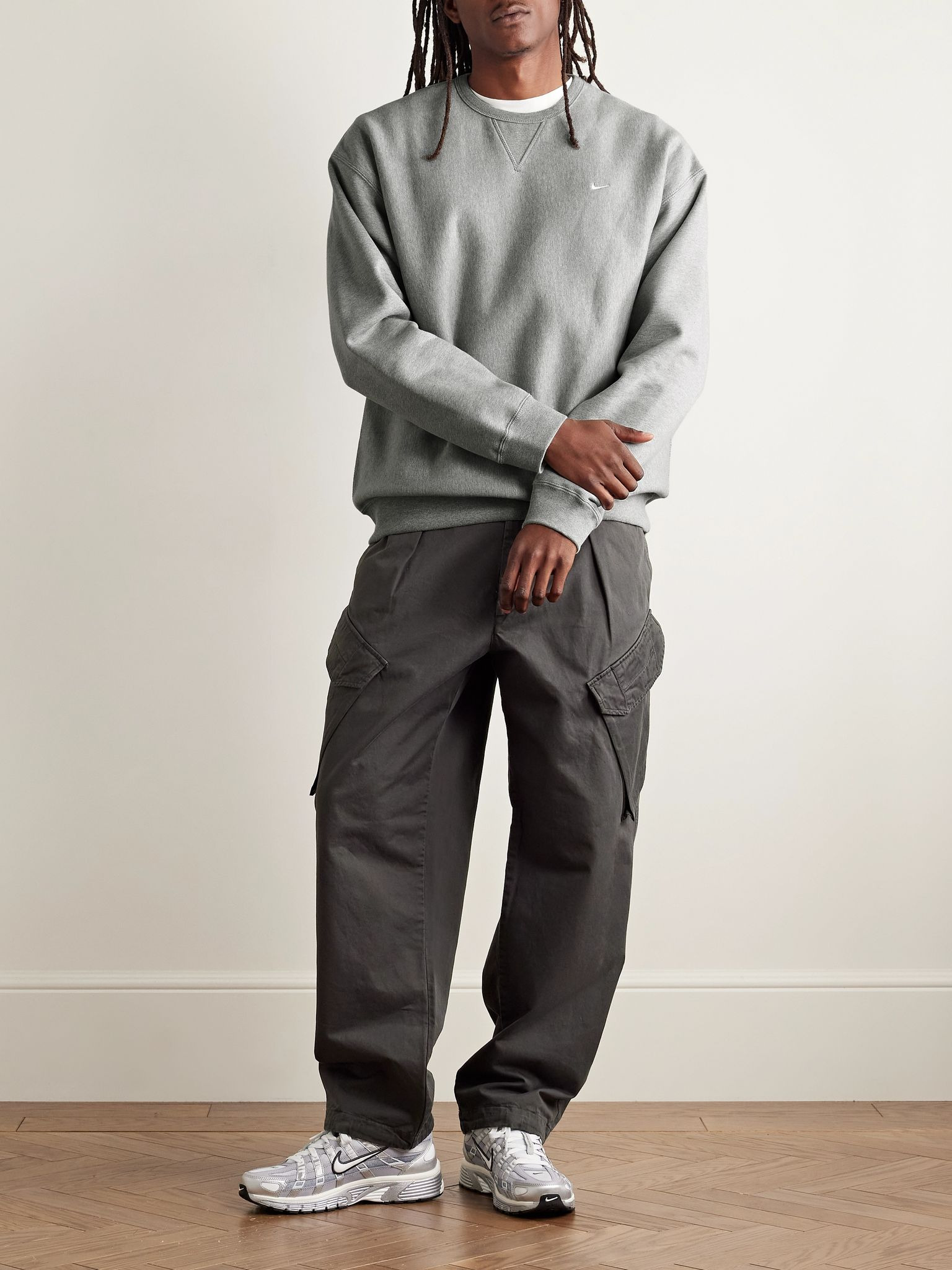 Solo Swoosh Oversized Logo-Embroidered Cotton-Blend Jersey Sweatshirt Gray - 2