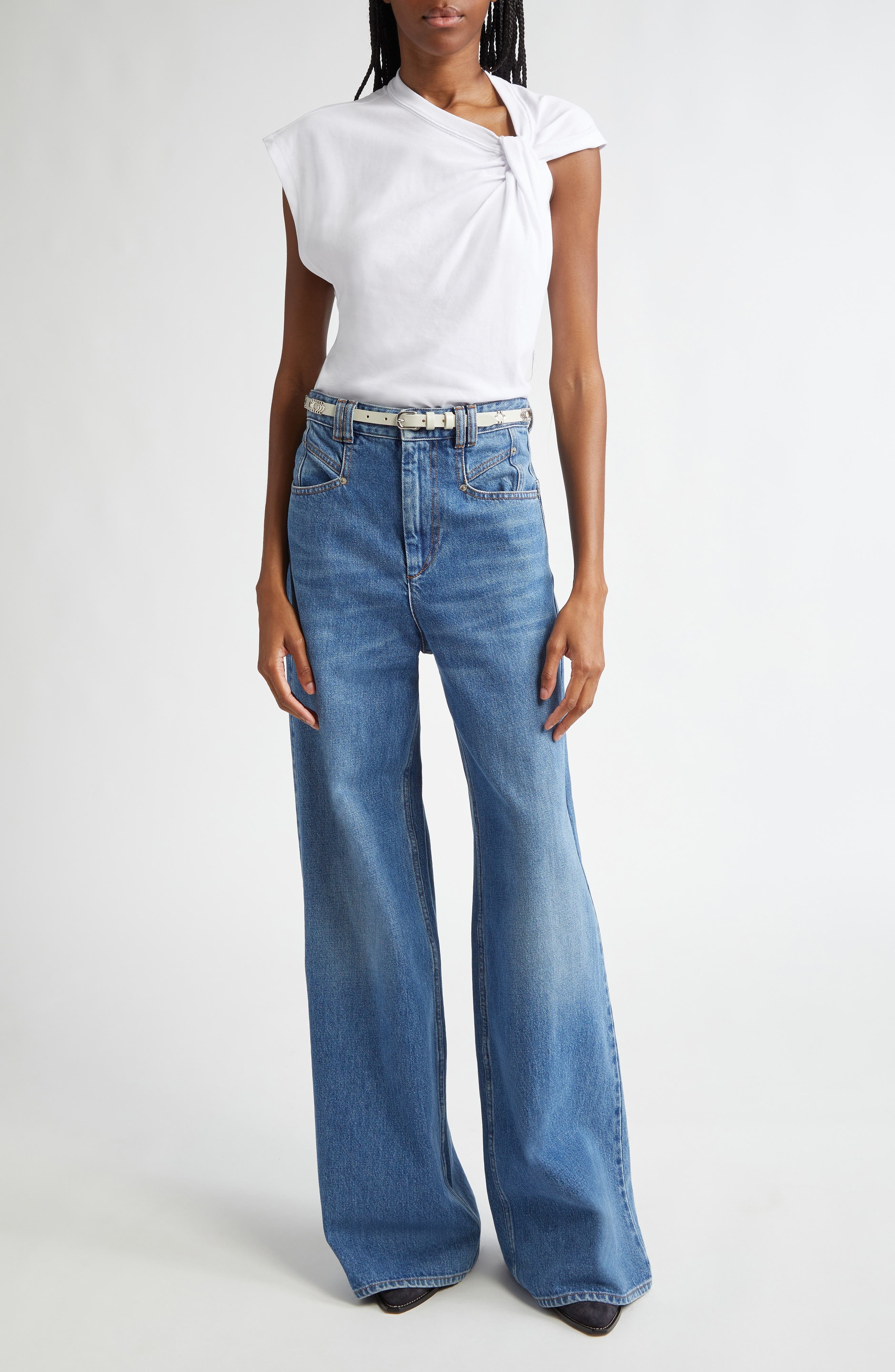 Isabel Marant Nayda Asymmetric Cotton Slub Top in White at Nordstrom - 2