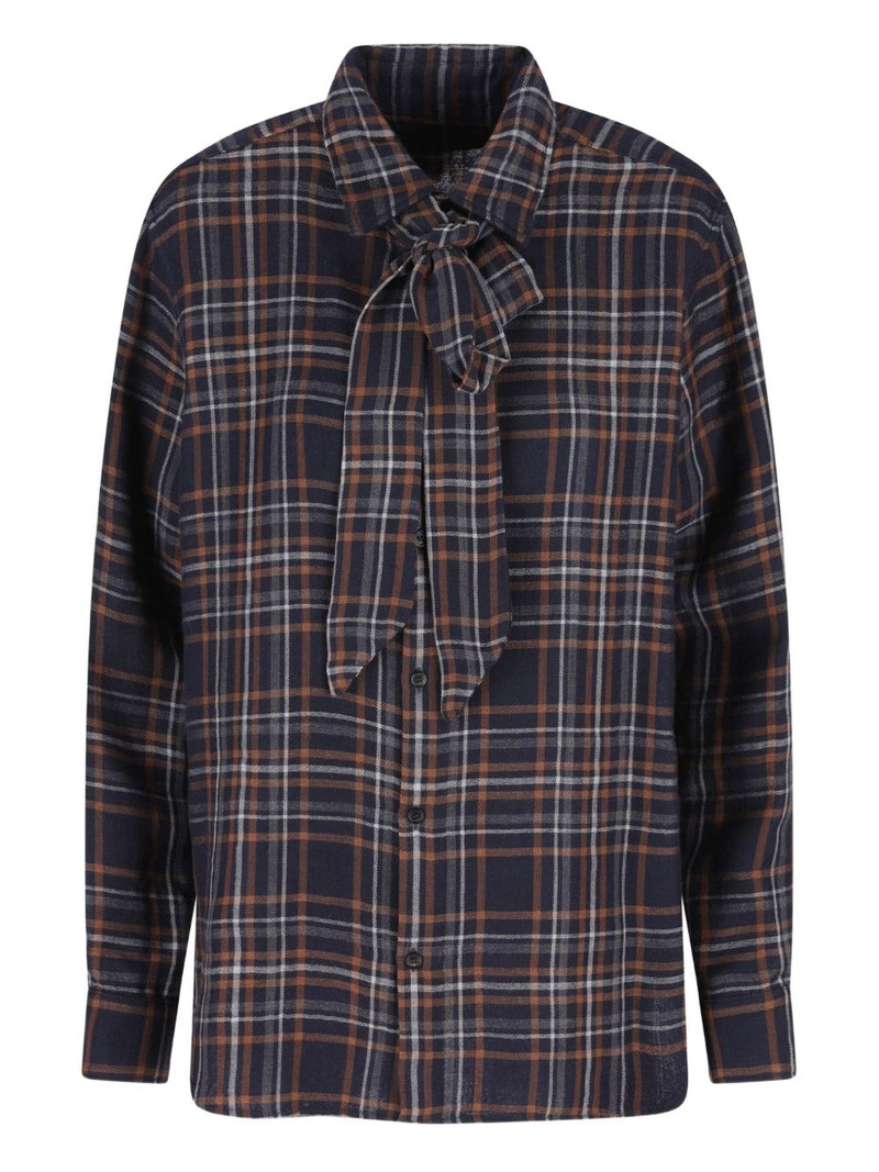 tie-fastening checked shirt 1