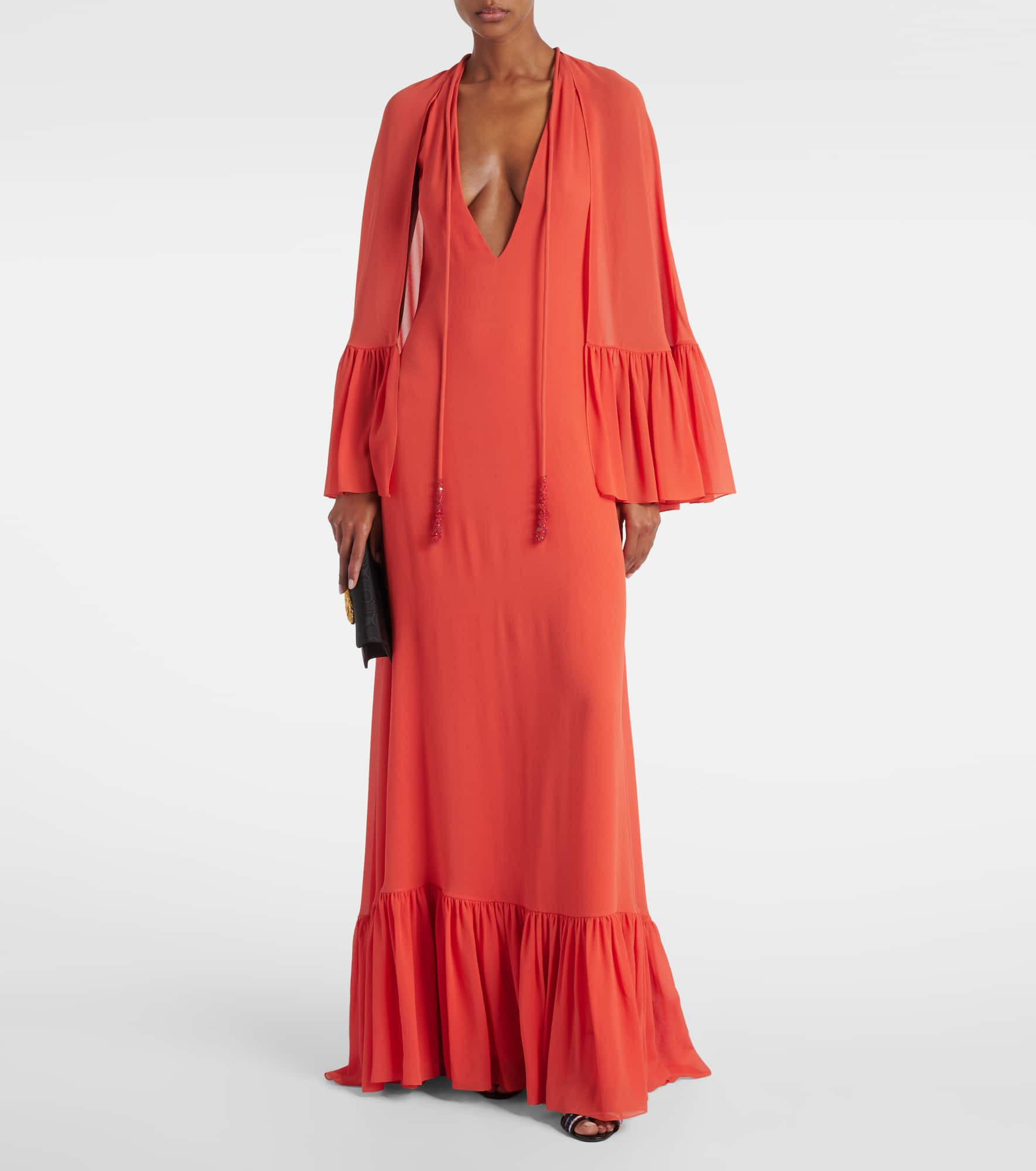 Caped silk georgette maxi dress - 2