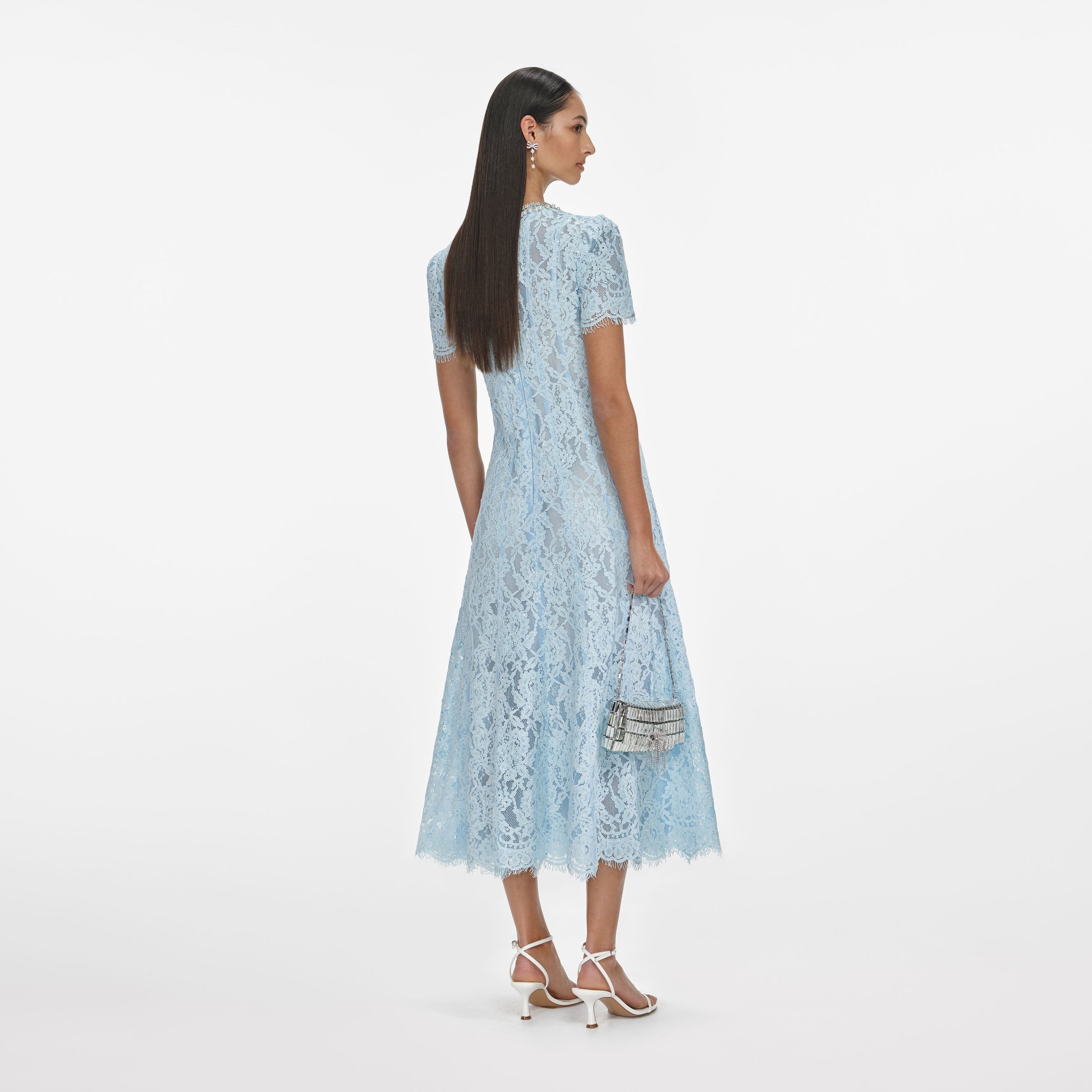 Blue Lace Embellished Midi Dress - 3