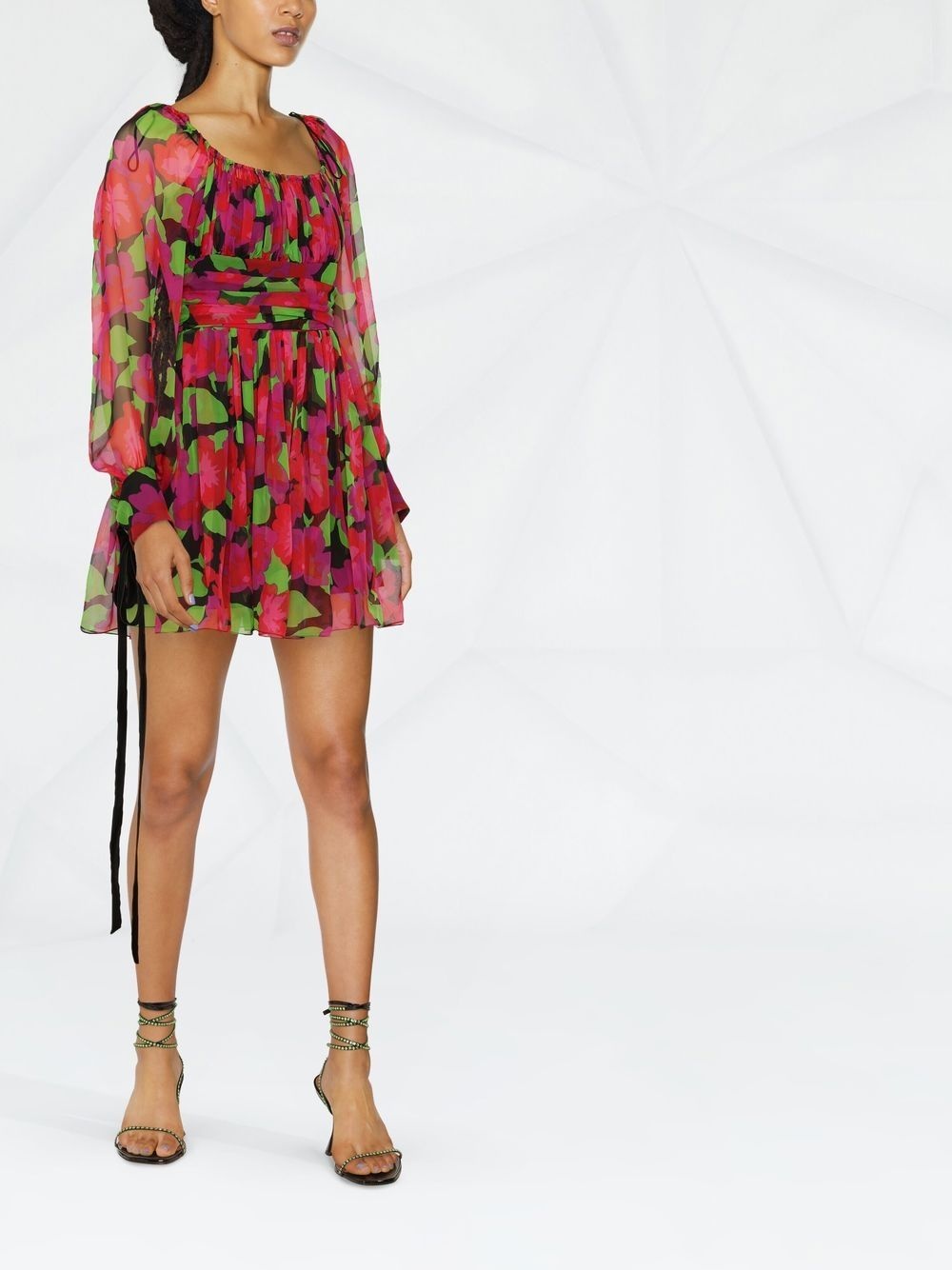 floral-print long-sleeve mini dress - 2