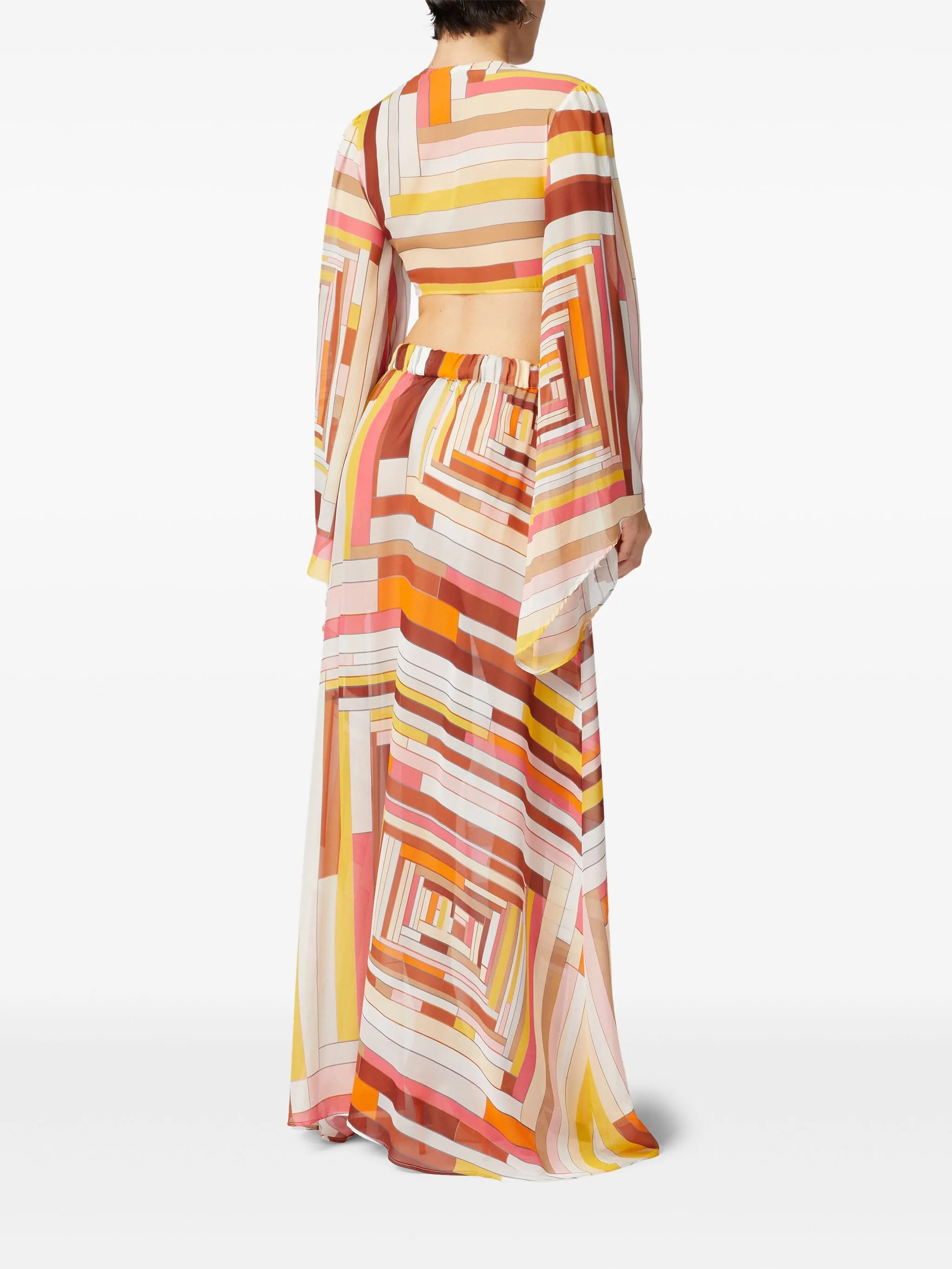 Long Covered Up Skirt in Printed Silk with Front Closure - 4