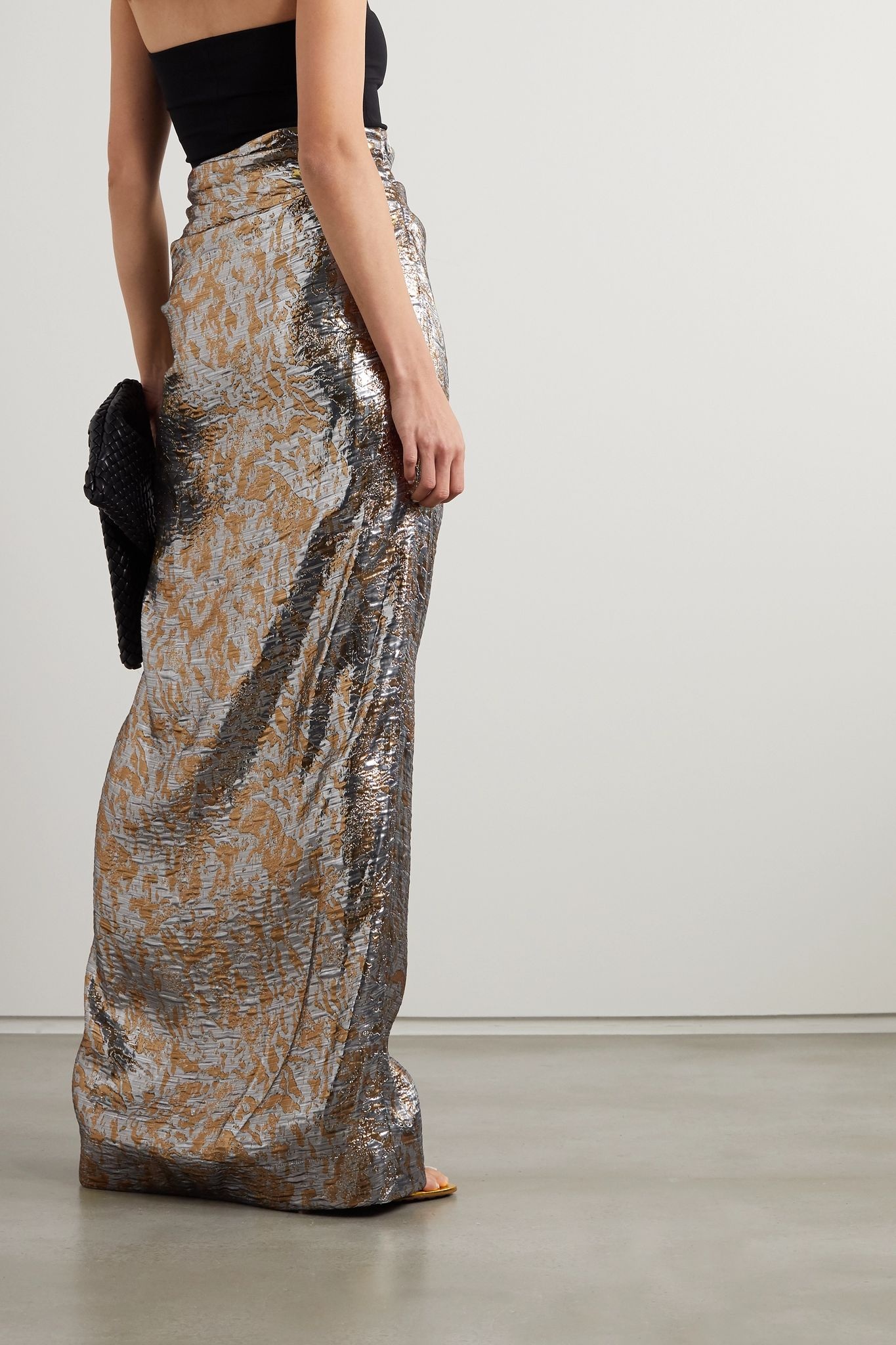 Draped metallic silk-blend lamé maxi skirt - 3