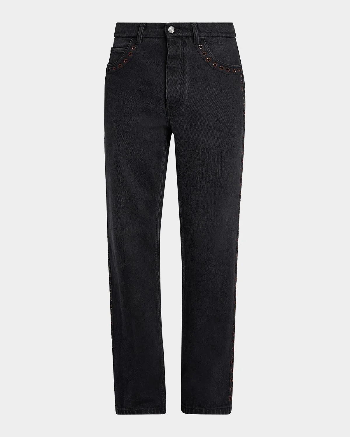 Grommet-Trimmed Straight-Leg Jeans - 1