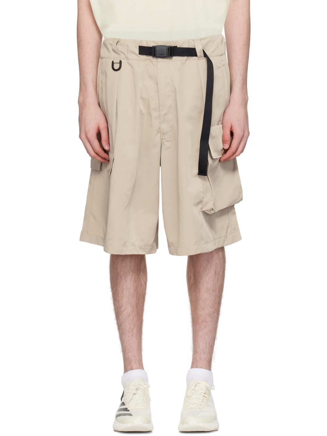 Beige Belted Shorts - 1