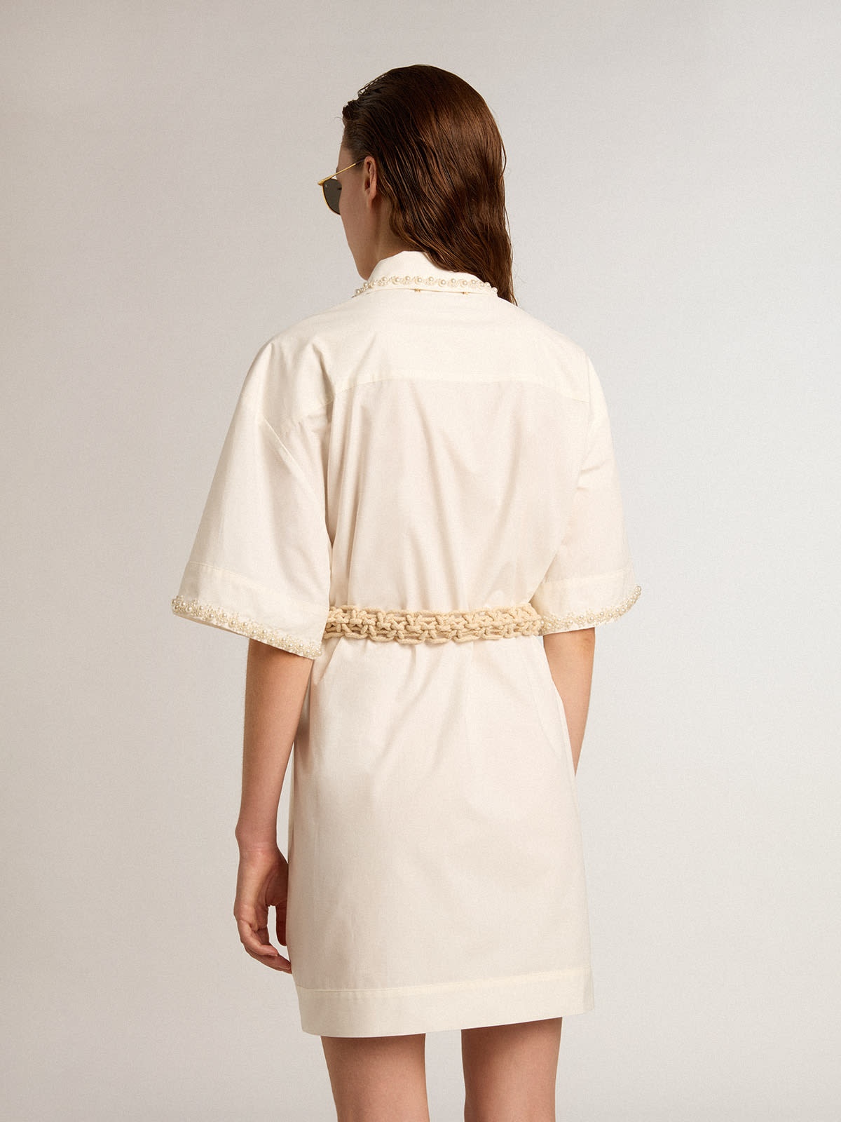 Cotton shirt dress with beading - 4