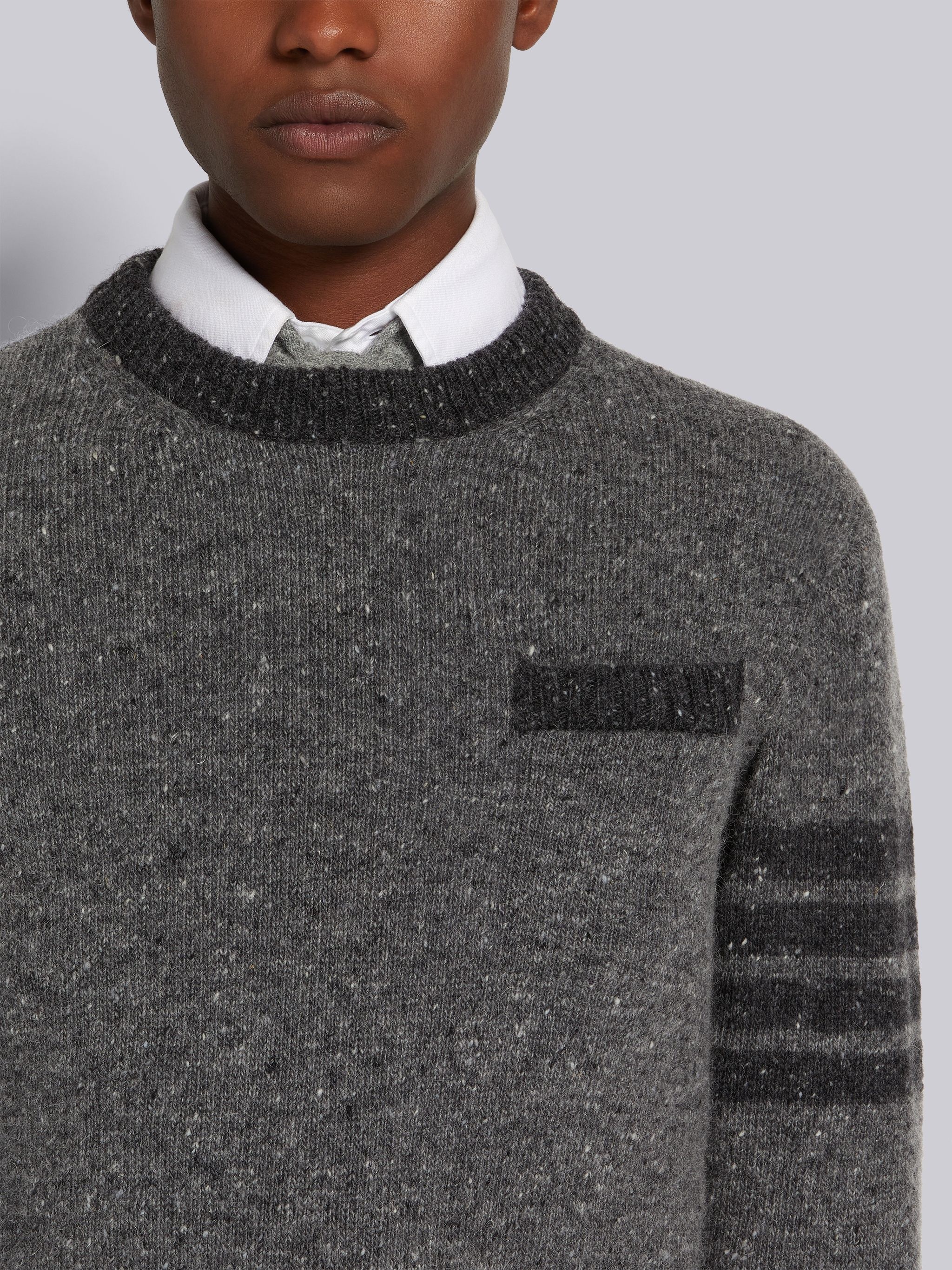 Medium Grey Jersey Stitch Mohair Tweed 4-Bar Pullover - 5