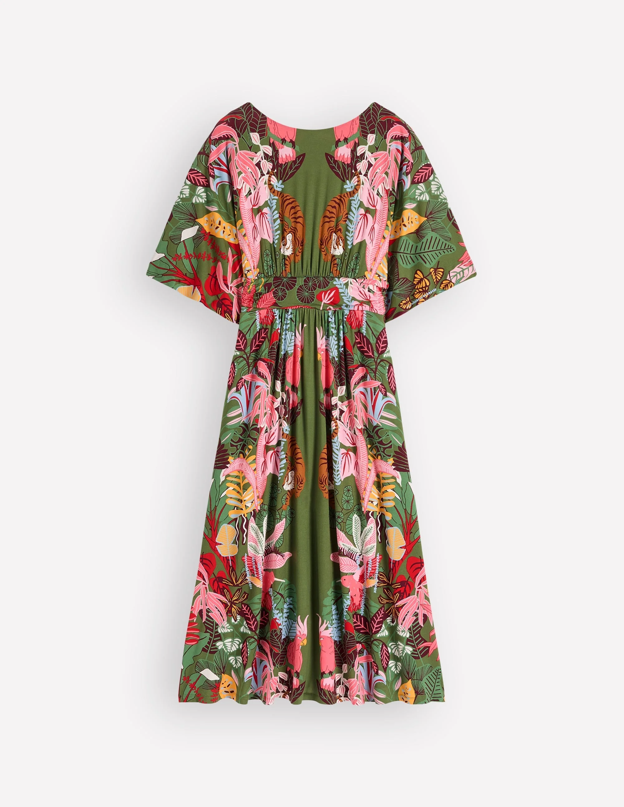 Imelda Kimono Jersey Dress-Olive, Tropical Safari - 1