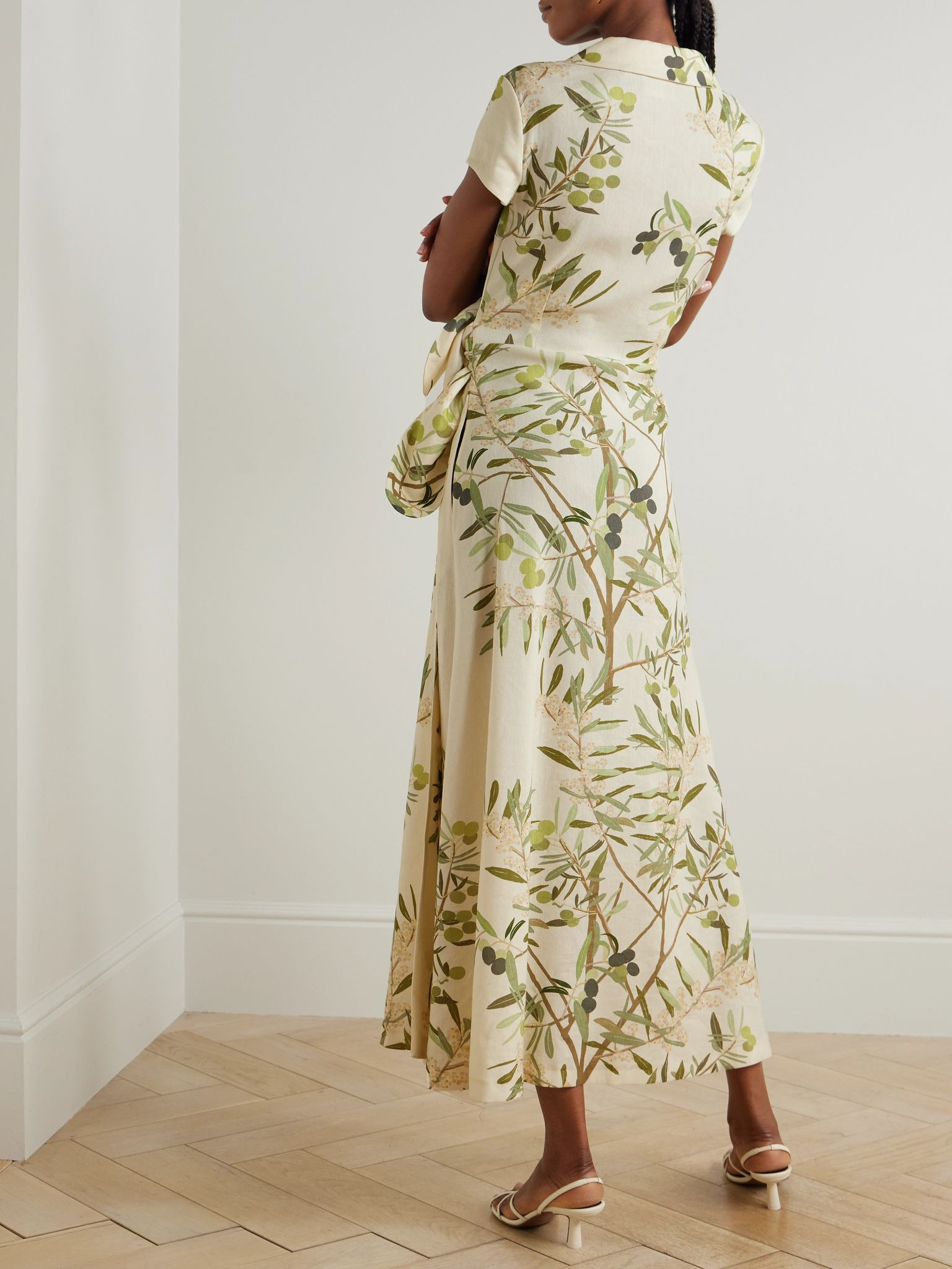 Mara printed linen-blend midi wrap dress Cream - 3