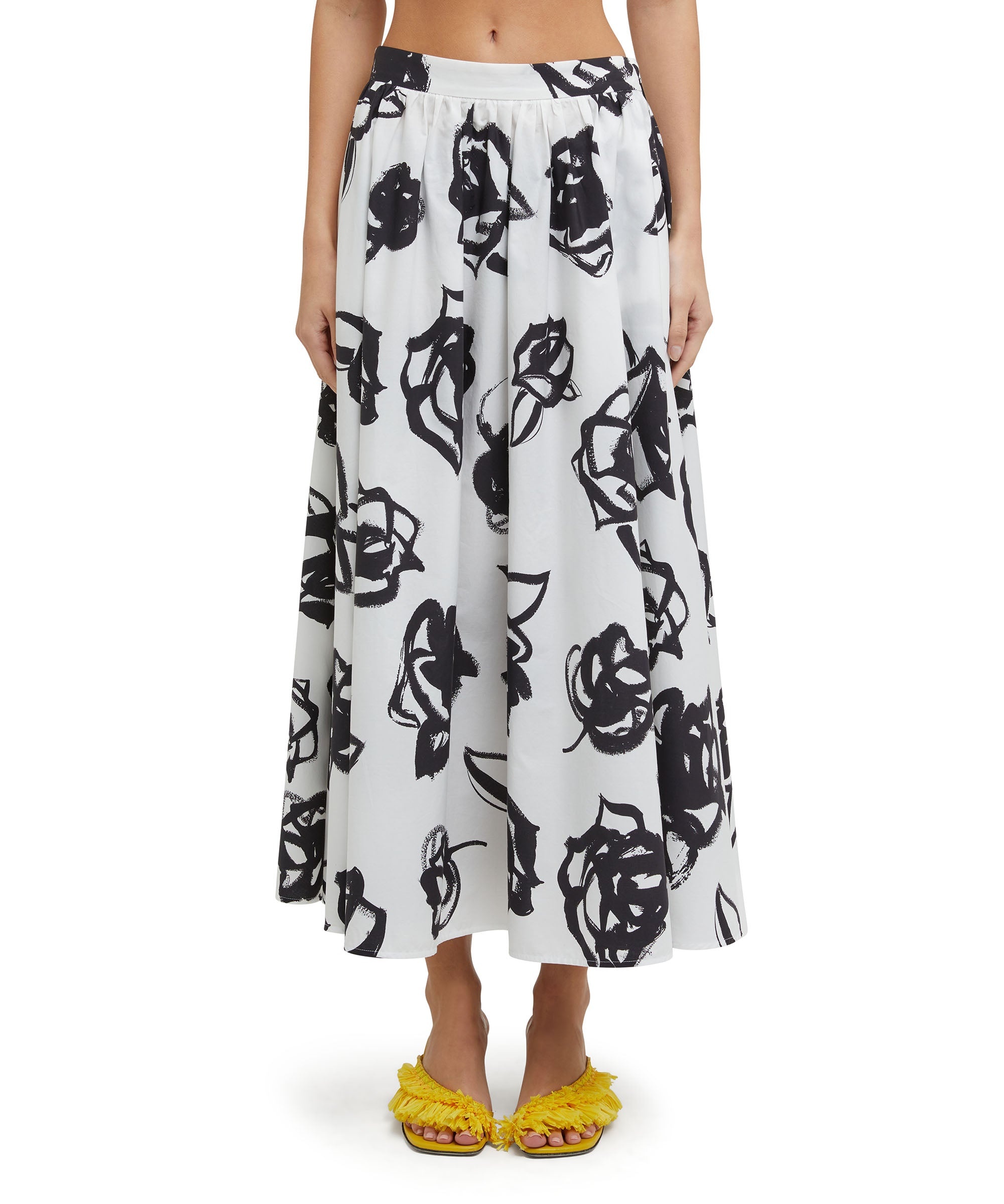 Wide poplin long skirt with rose brushstroke print - 2