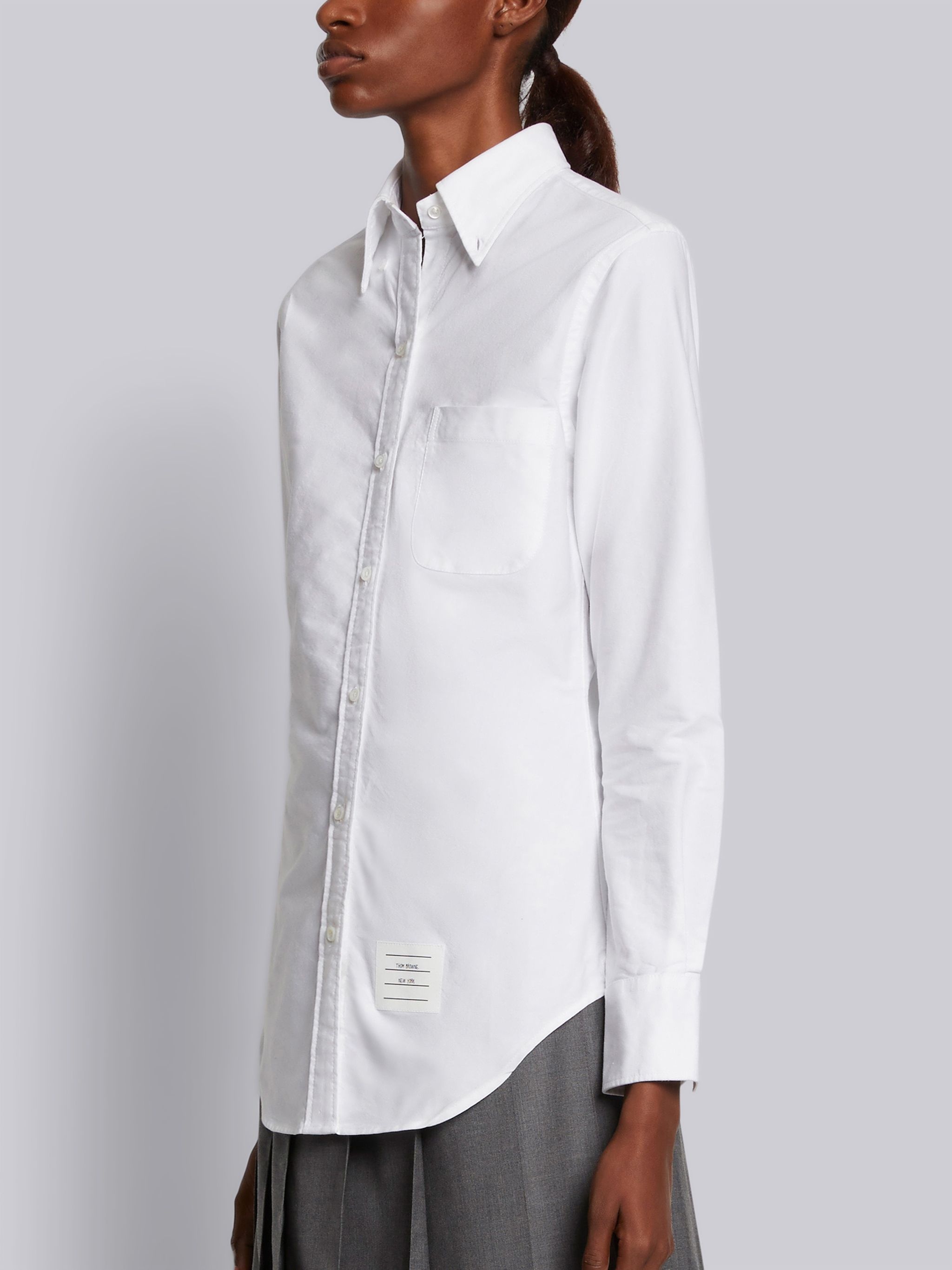 White Classic Oxford Long Sleeve Button Down Point Collar Shirt - 2