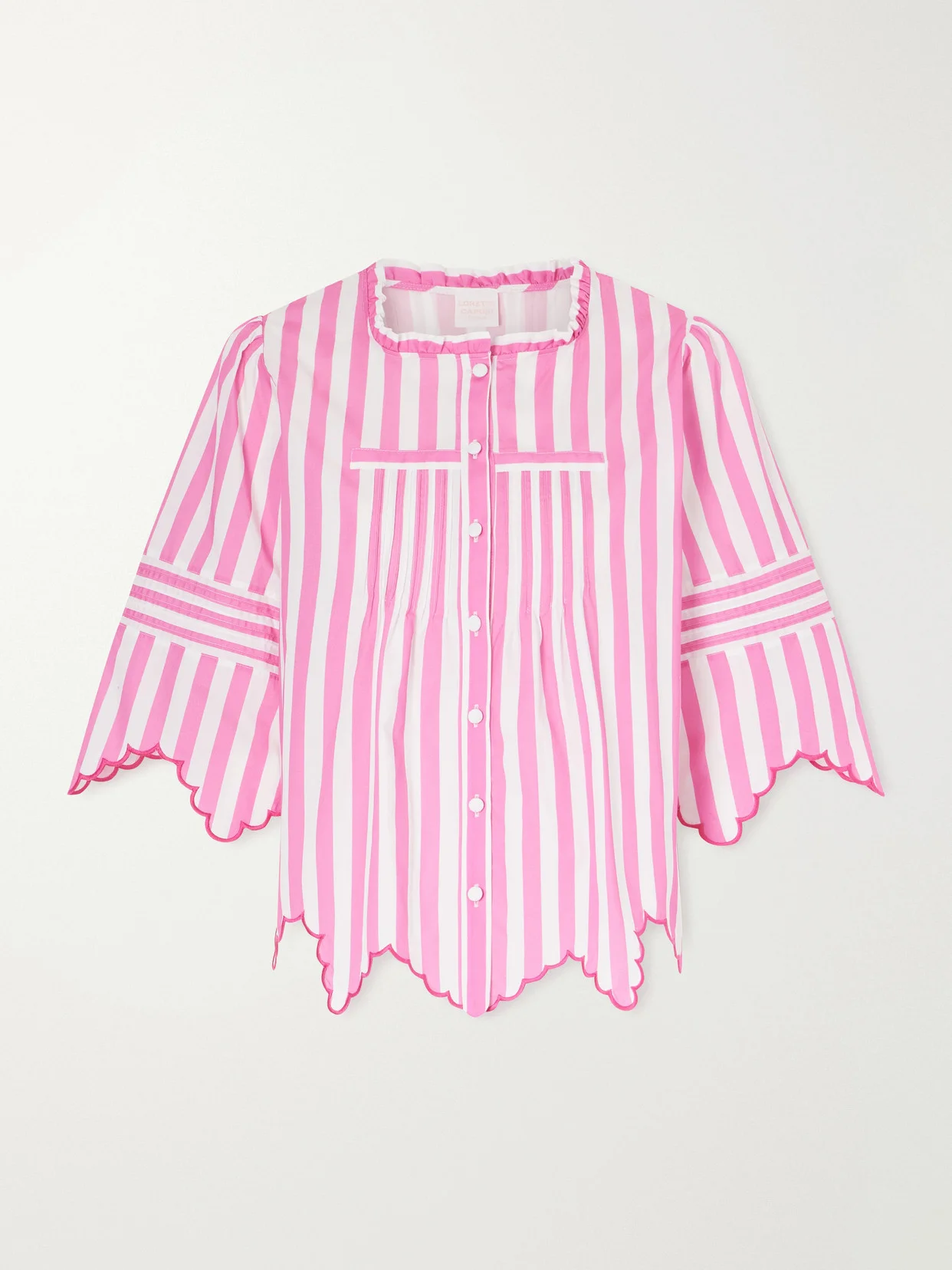 Matilde Scalloped Shirred Striped Cotton Shirt - 1
