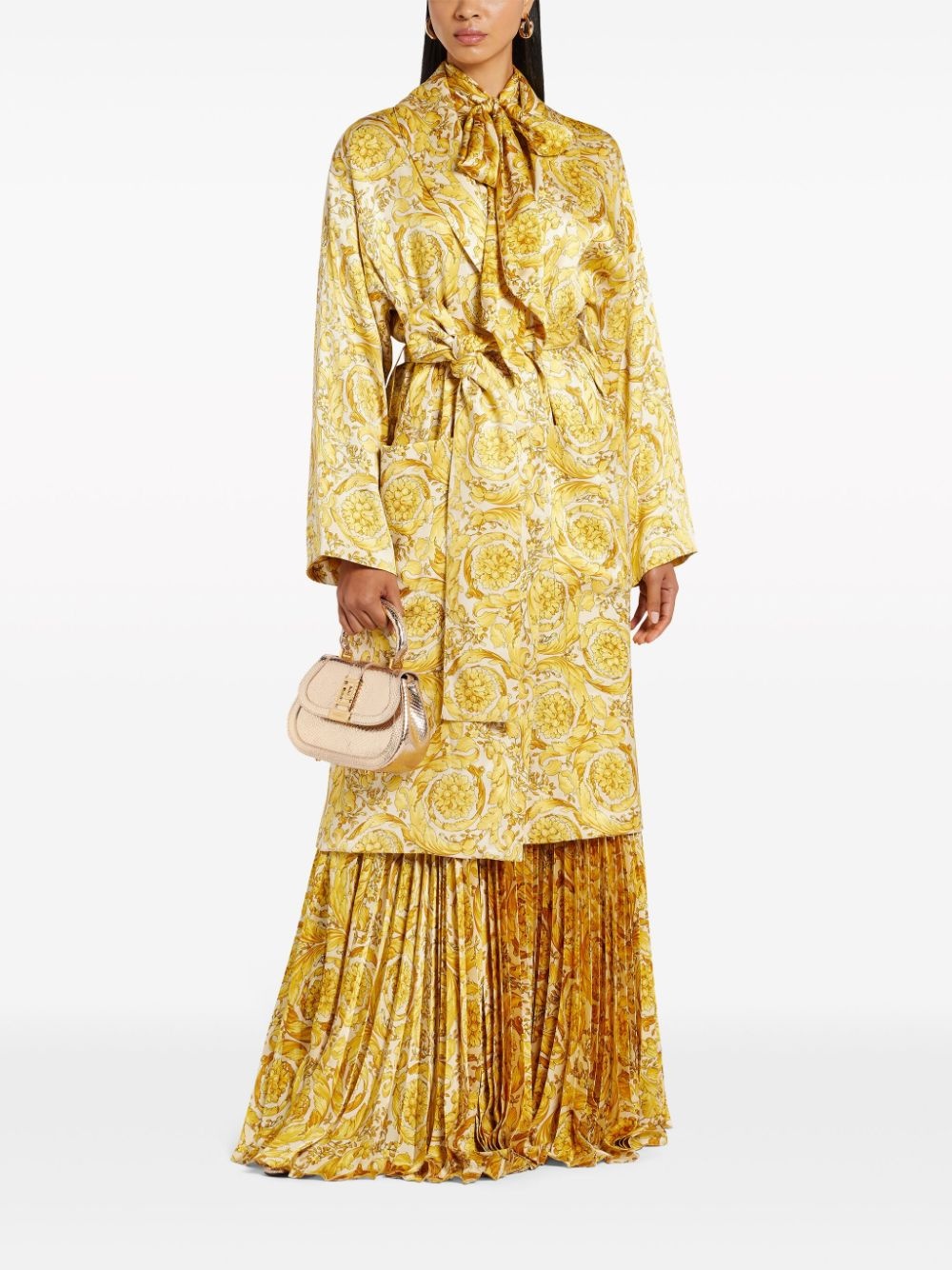 Barocco-print pleated satin skirt - 2