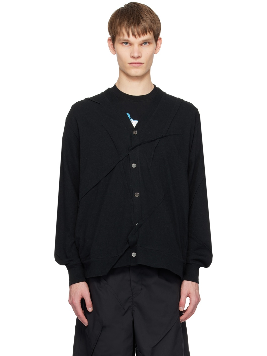 Black Y-Neck Cardigan - 1