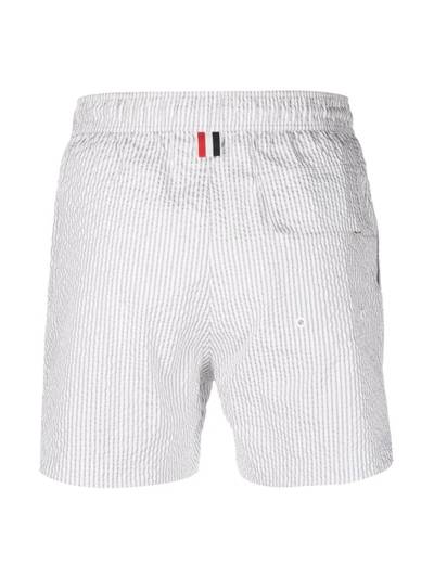 Thom Browne seersucker logo-patch swim shorts outlook