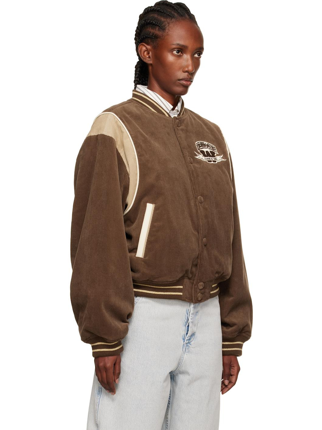 Brown College Corduroy Varsity Jacket - 2