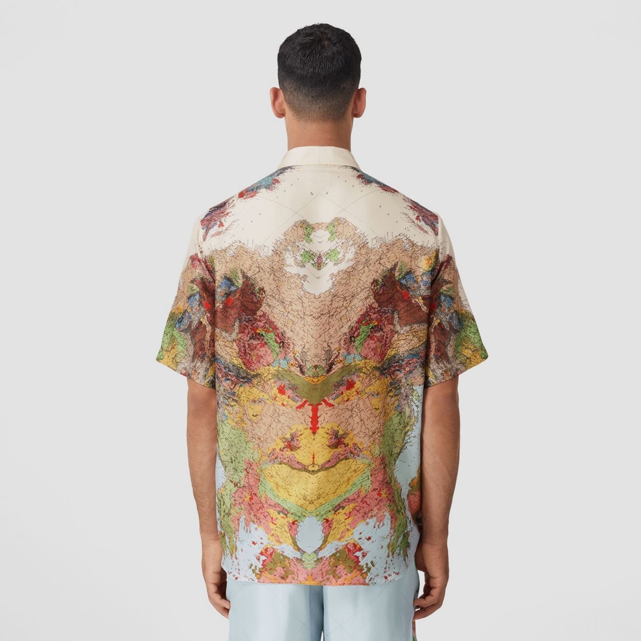 Short-sleeve Map Print Silk Oversized Shirt - 4