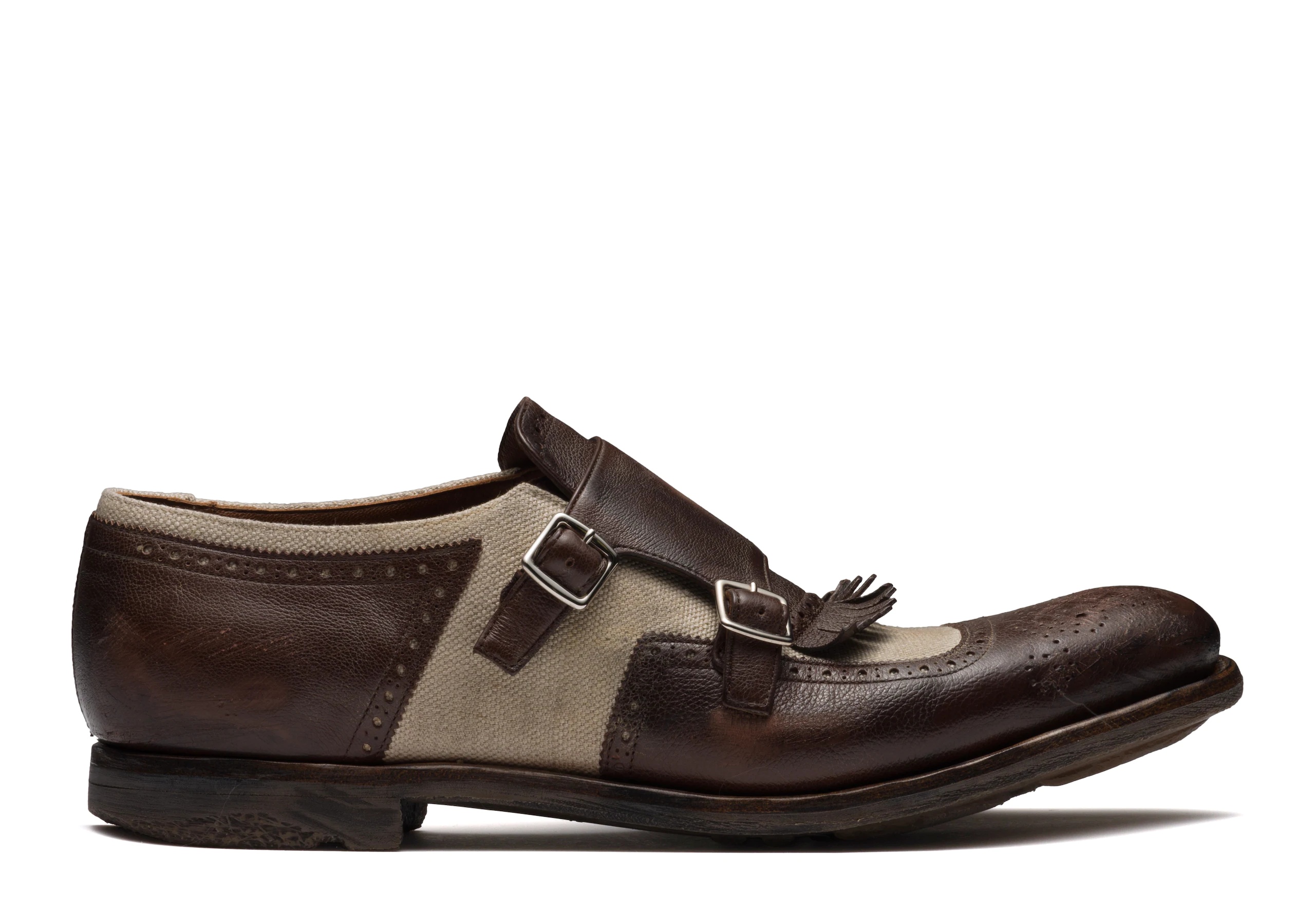 Shanghai 10
Glacè calf and Linen Loafer Burnt sienna/ecru - 1