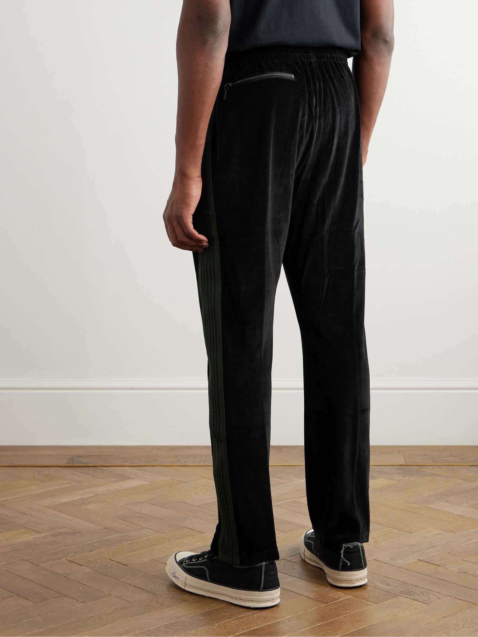 Straight-Leg Webbing-Trimmed Logo-Embroidered Cotton-Blend Velour Track Pants - 5