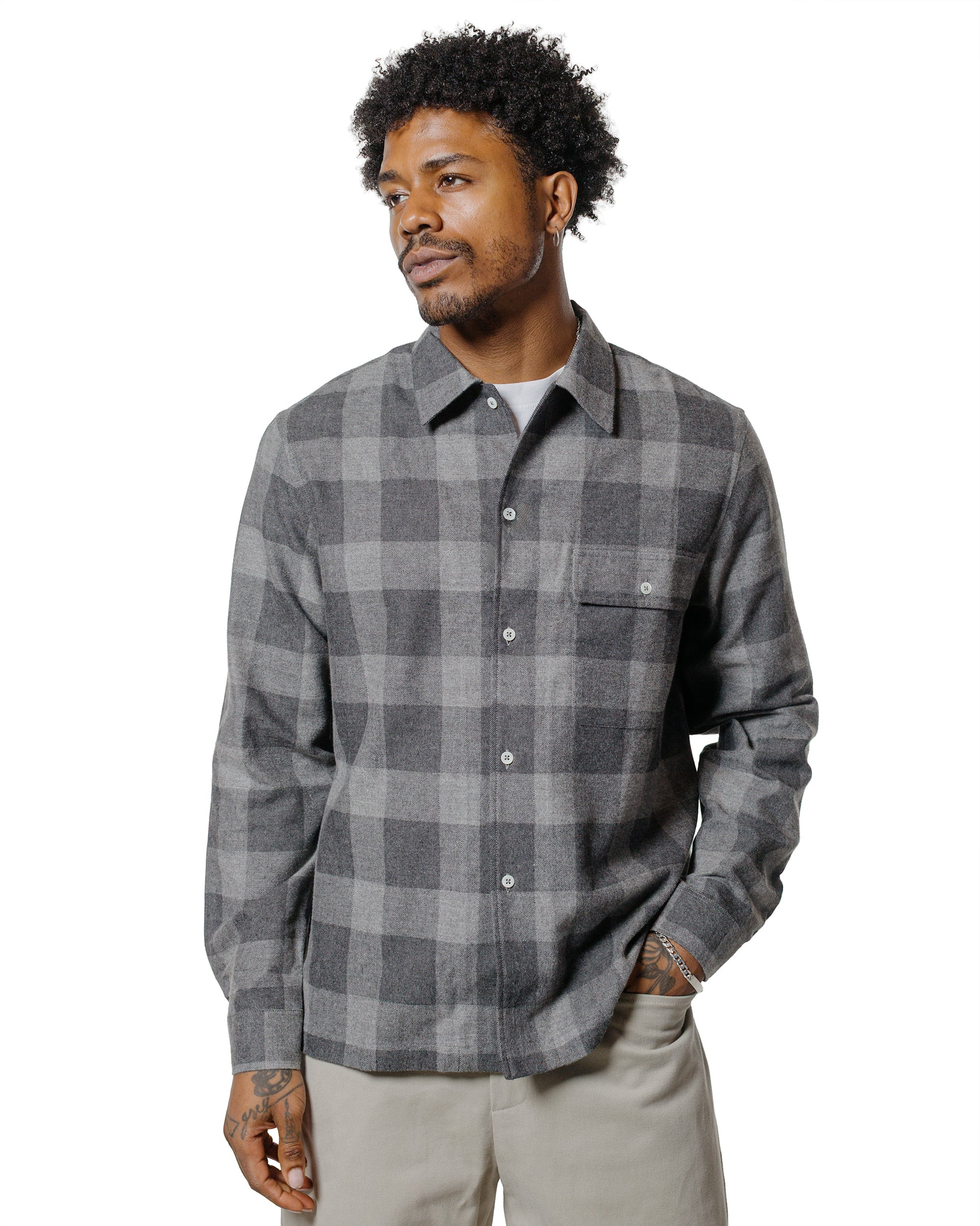 Camp Collar Japanese Cotton Grey Tartan - 2