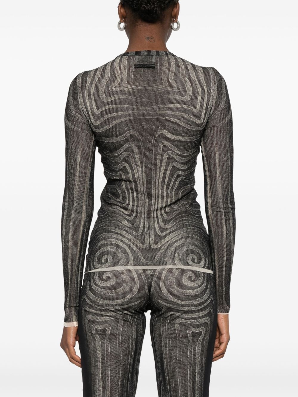 spiral-print mesh top - 4