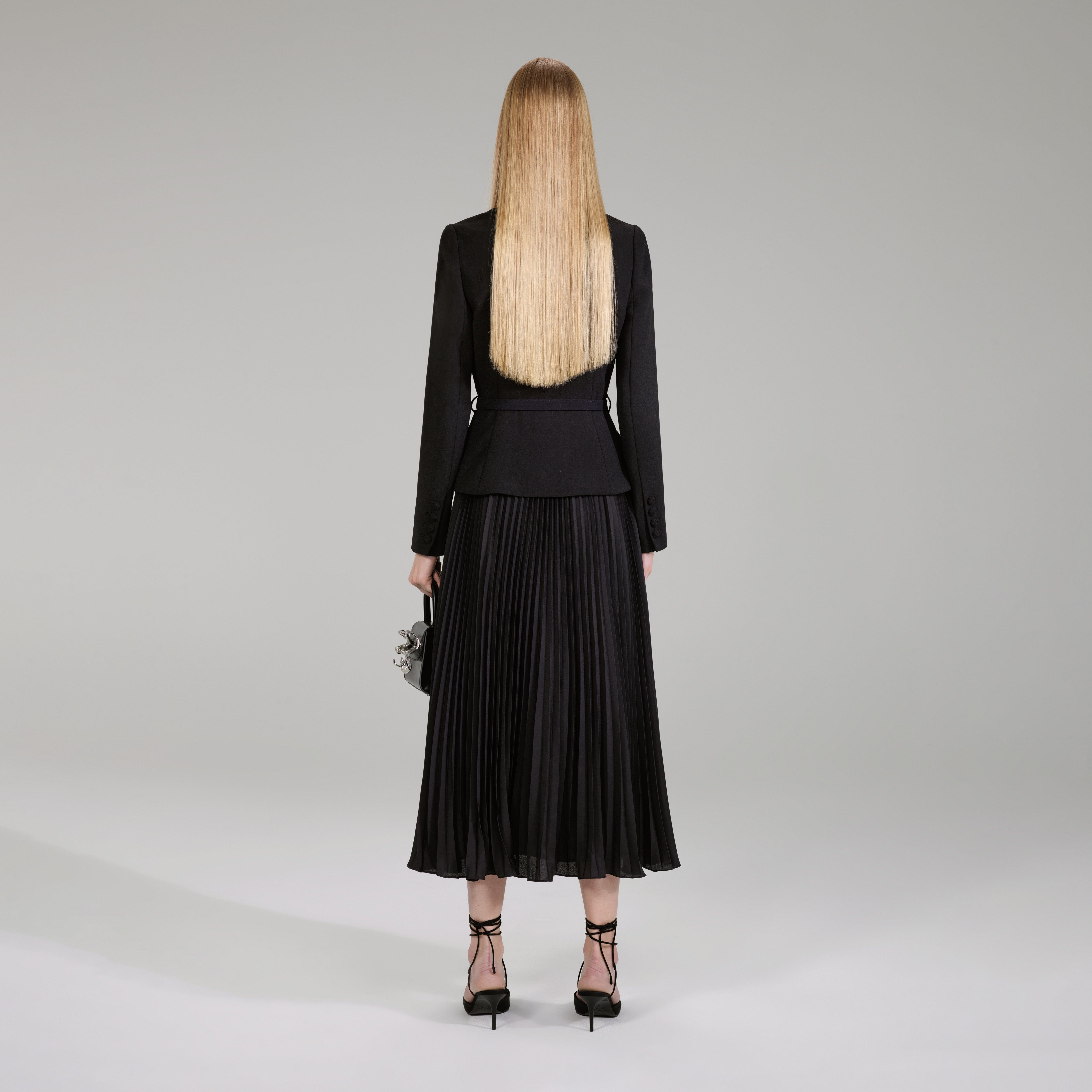 Black Crepe And Chiffon Midi Dress - 3