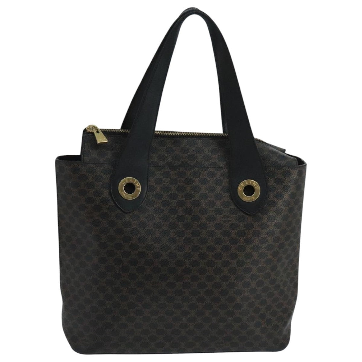 CELINE Macadam Canvas Hand Bag Pvc Leather Black Gold - 13