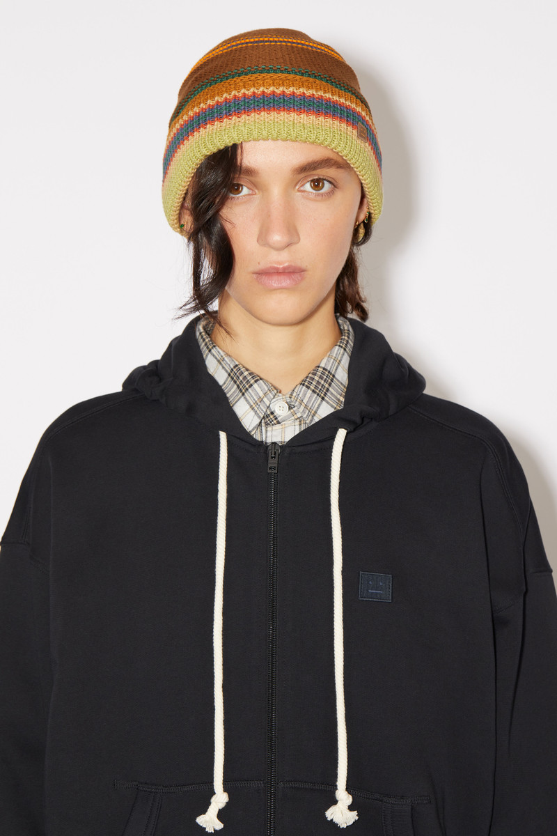 Acne Studios Stripe knit beanie - Cinnamon brown/multi outlook