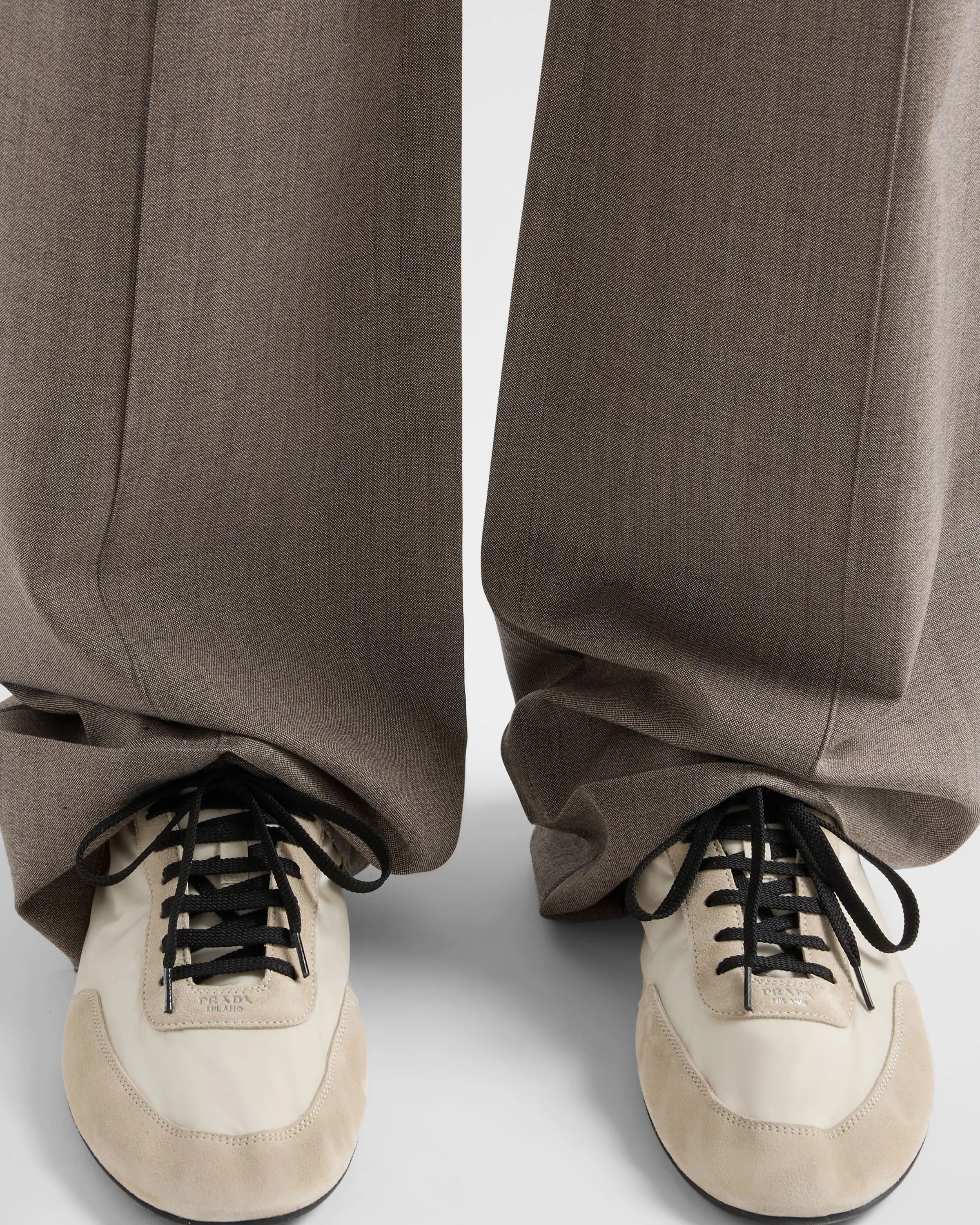 Prada Collapse Re-Nylon and suede elasticized sneakers | REVERSIBLE