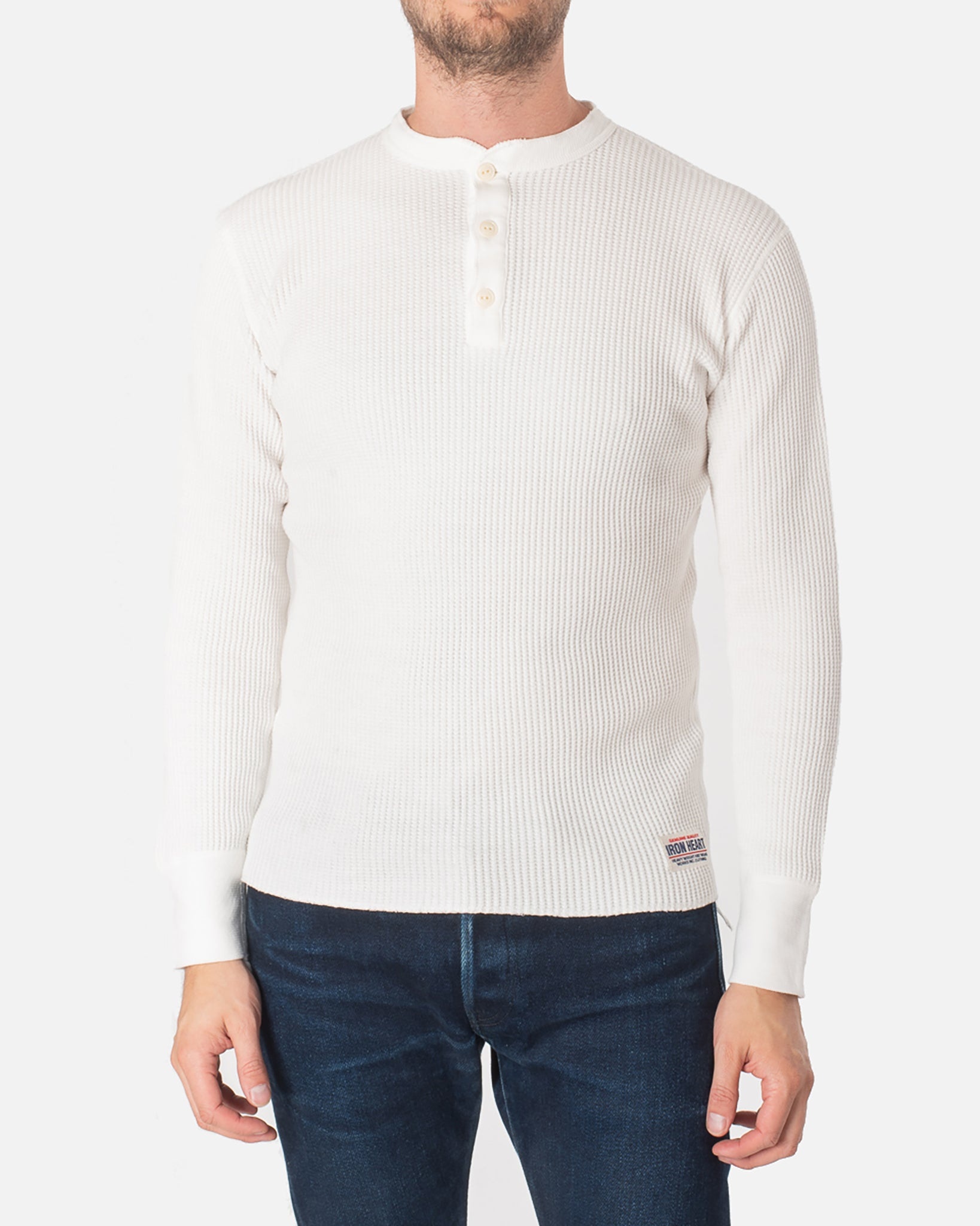 IHTL-1213-WHT Waffle Knit Long Sleeved Thermal Henley - White - 2