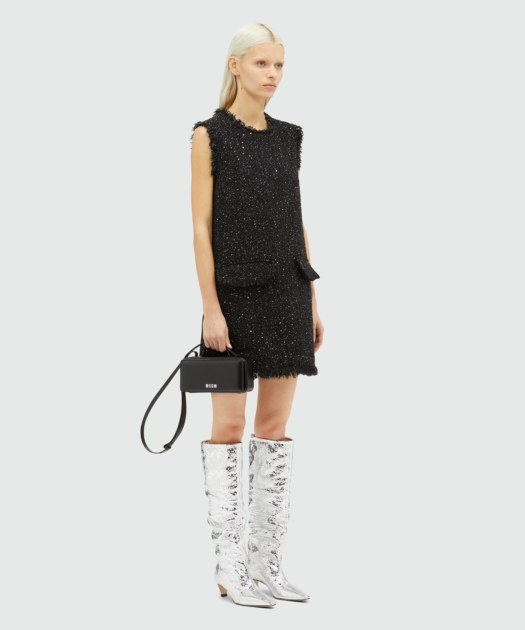 Cotton tweed lamé sleeveless midi dress - 4