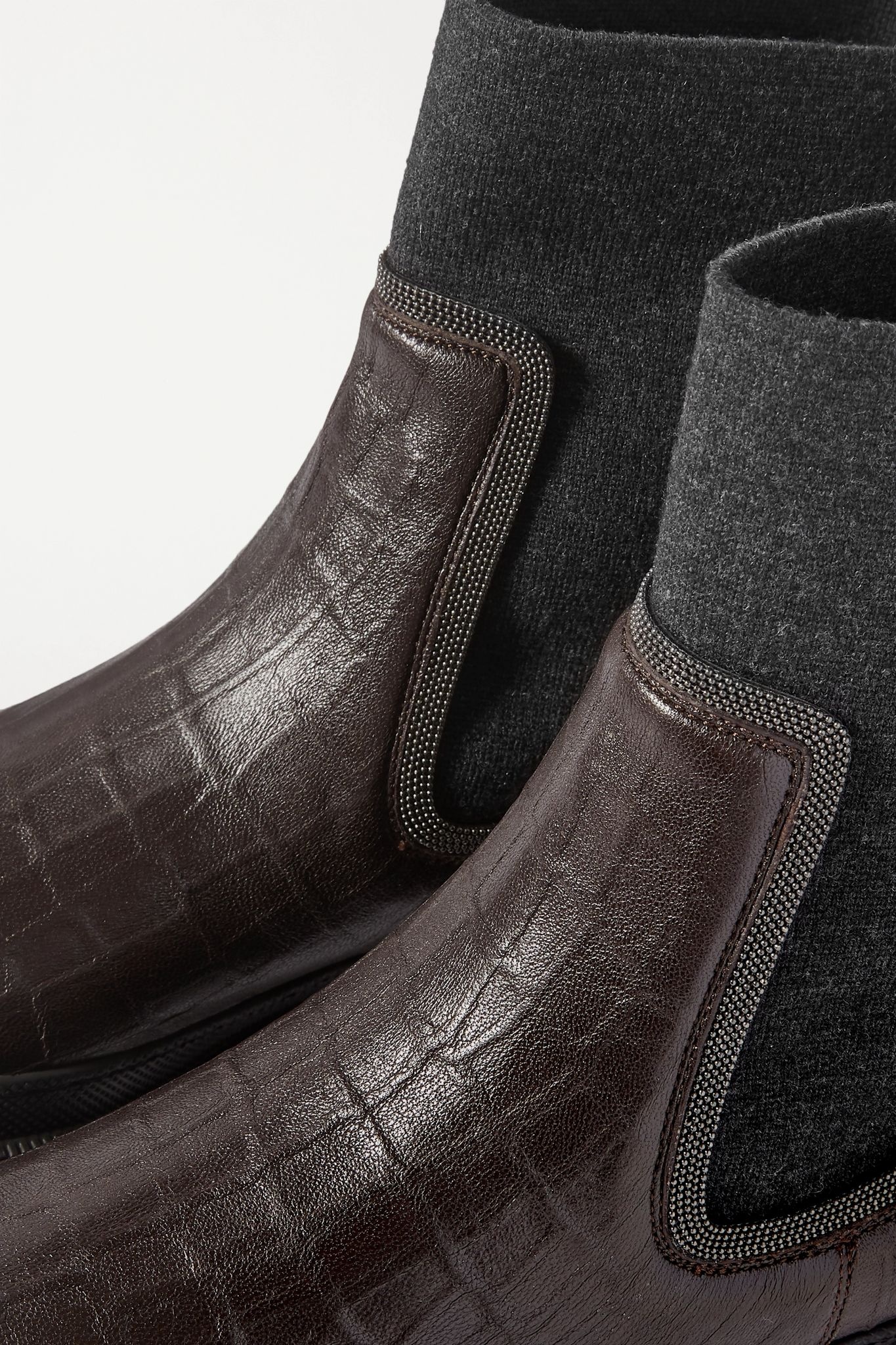 Bead-embellished cashmere-trimmed croc-effect leather Chelsea boots - 4