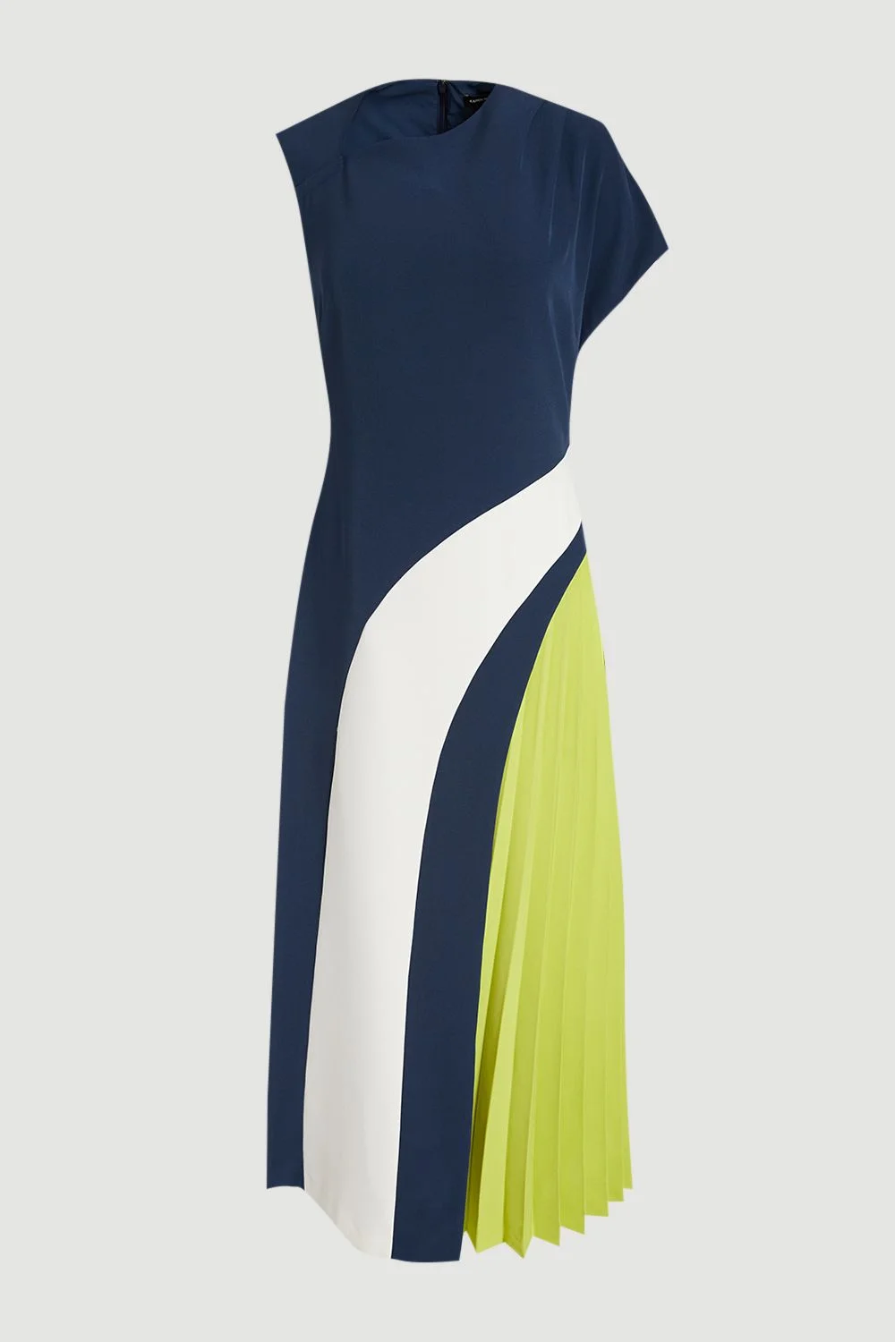 Soft Tailored Colour Block High Neck Pleated Midi Dress - 1