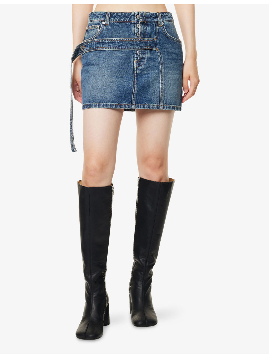 Front-Strap Denim Mini Skirt - 3