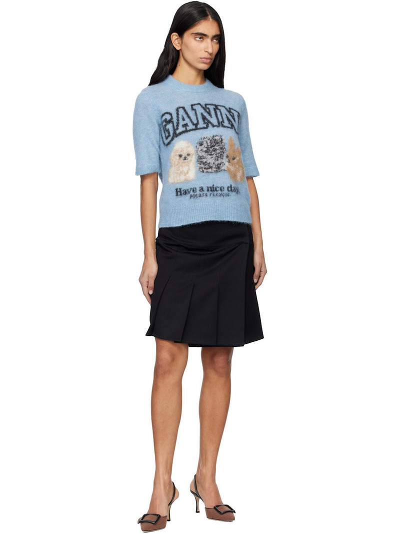 GANNI Blue Fine Brushed Alpaca Puppies T-shirt outlook